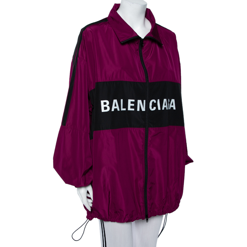 

Balenciaga Purple & Black Logo Printed Synthetic Oversized Jacket