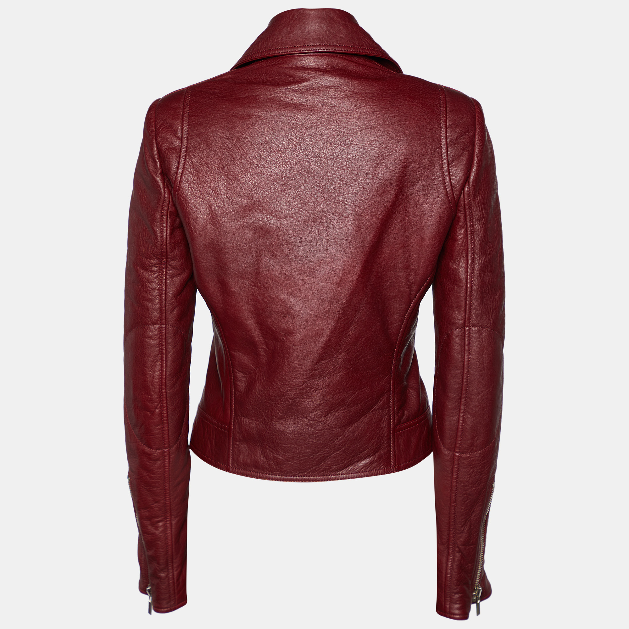 

Balenciaga Burgundy Leather Biker Jacket