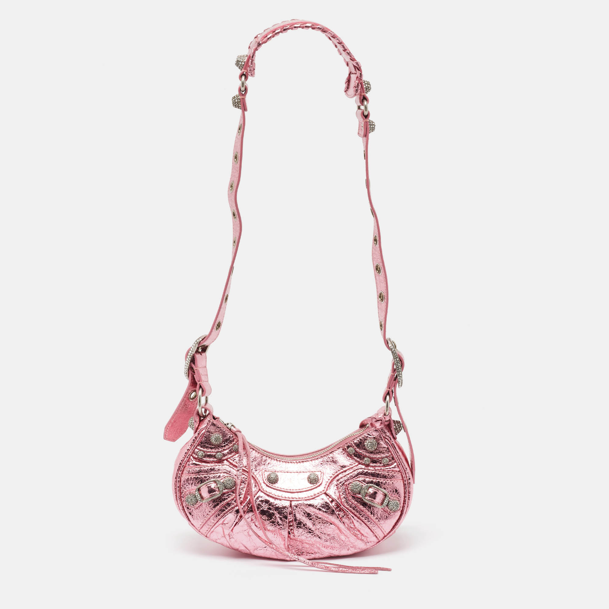 

Balenciaga Pink Patent Leather  Crystals Le Cagole Shoulder Bag