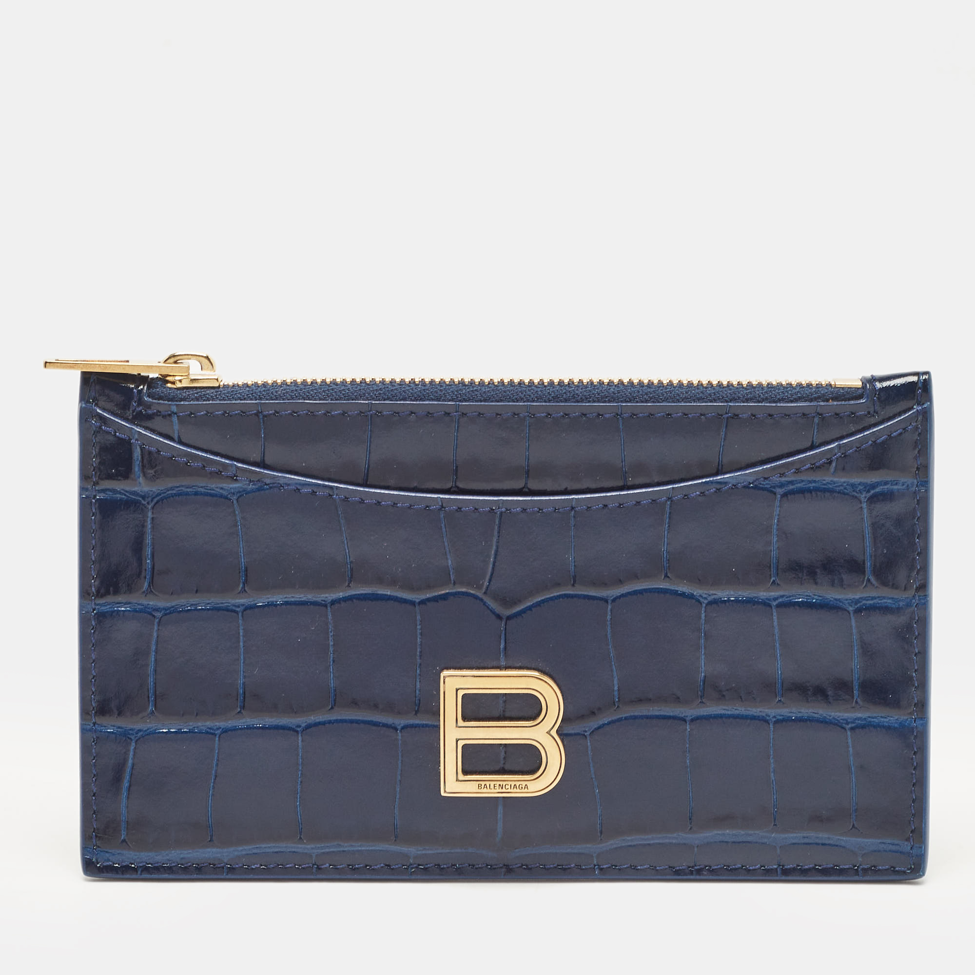 

Balenciaga Blue Croc Embossed Leather Zip Card Case