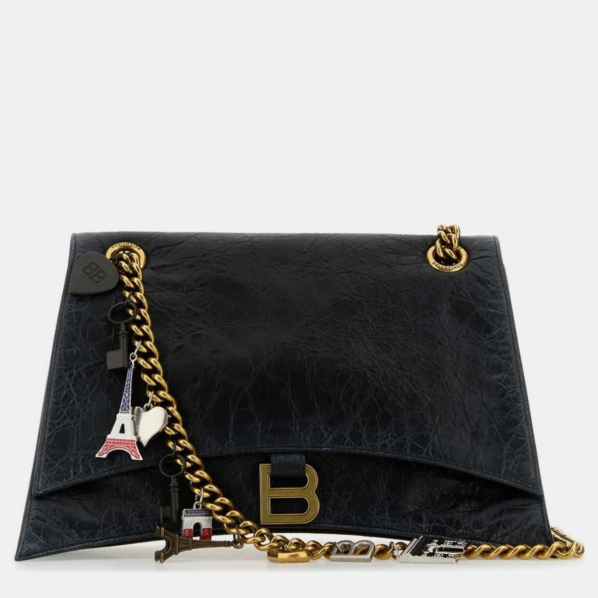 

Balenciaga Black Leather Medium Crush Chain Shoulder Bag