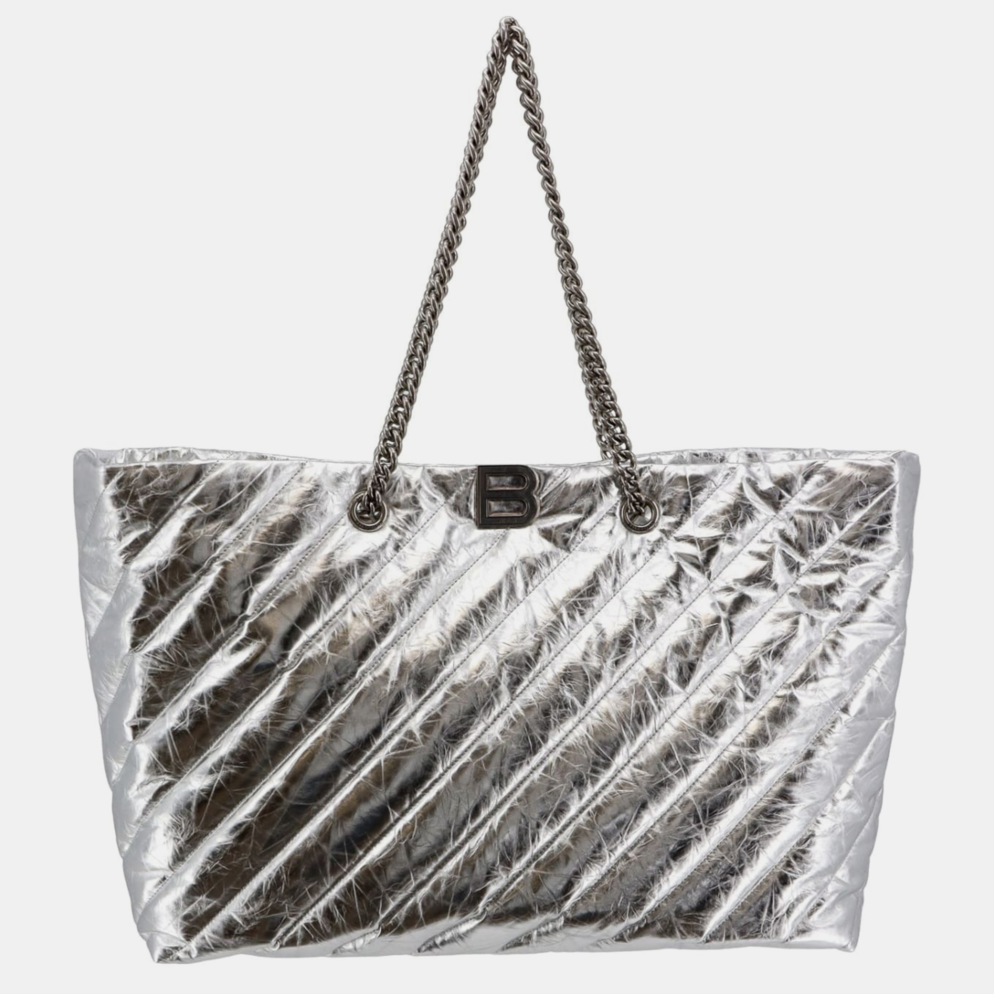 

Balenciaga Silver Metallic Quilted Leather All Crush Shoulder Bag