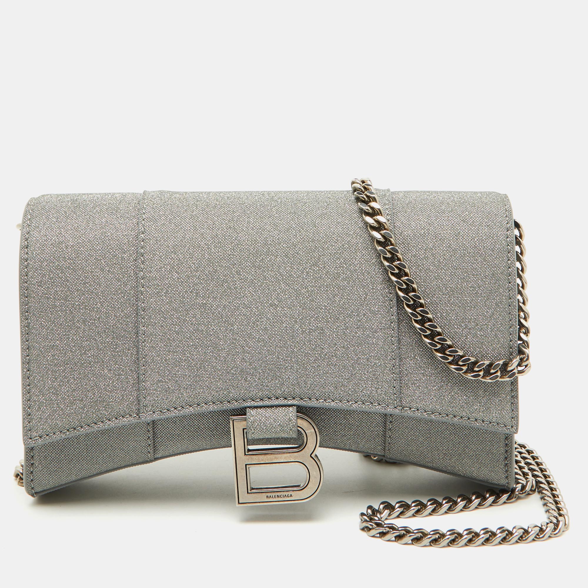 

Balenciaga Grey Glitter Fabric  Hourglass Wallet on Chain