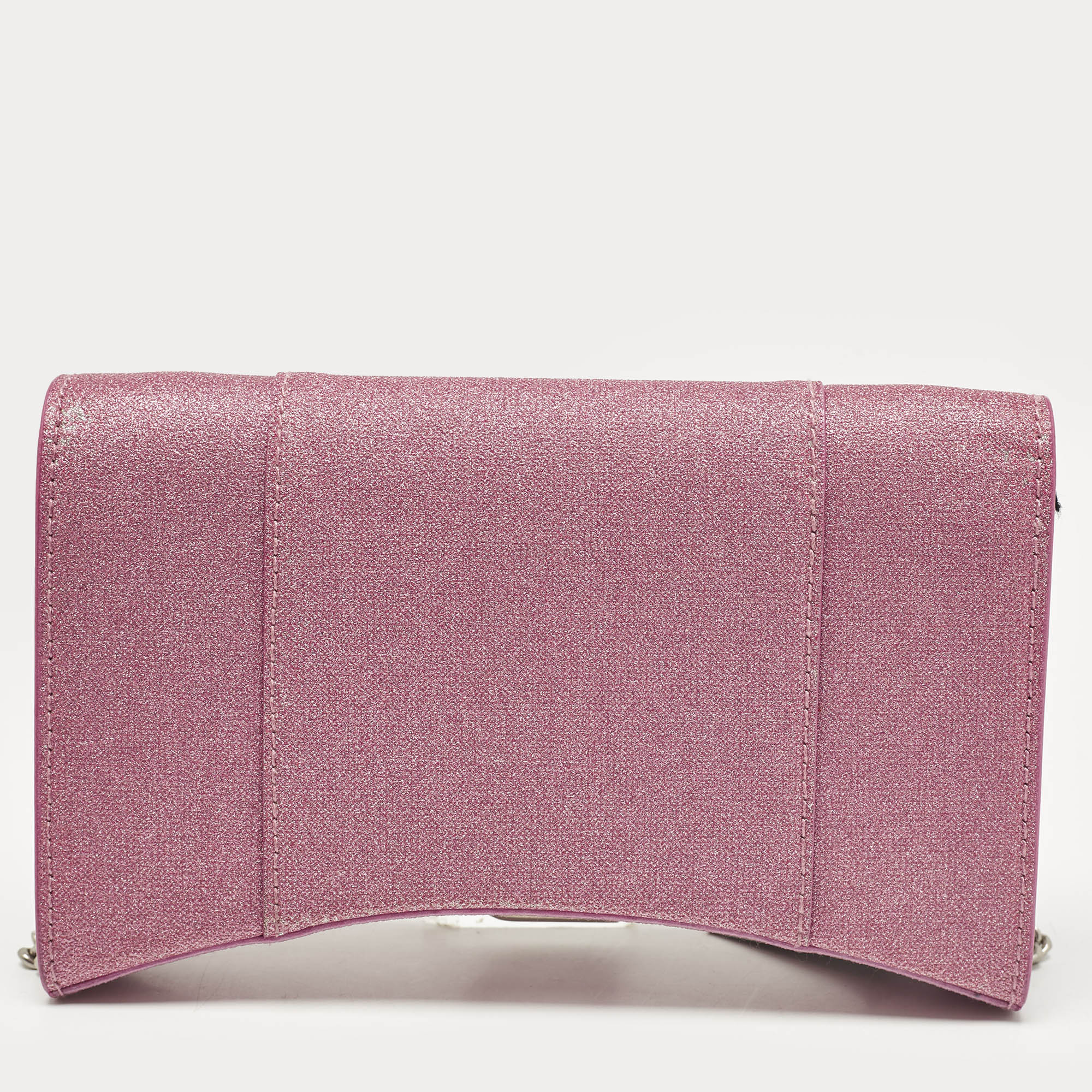 Balenciaga Pink Glitter Leather XS Hourglass Wallet on Chain 