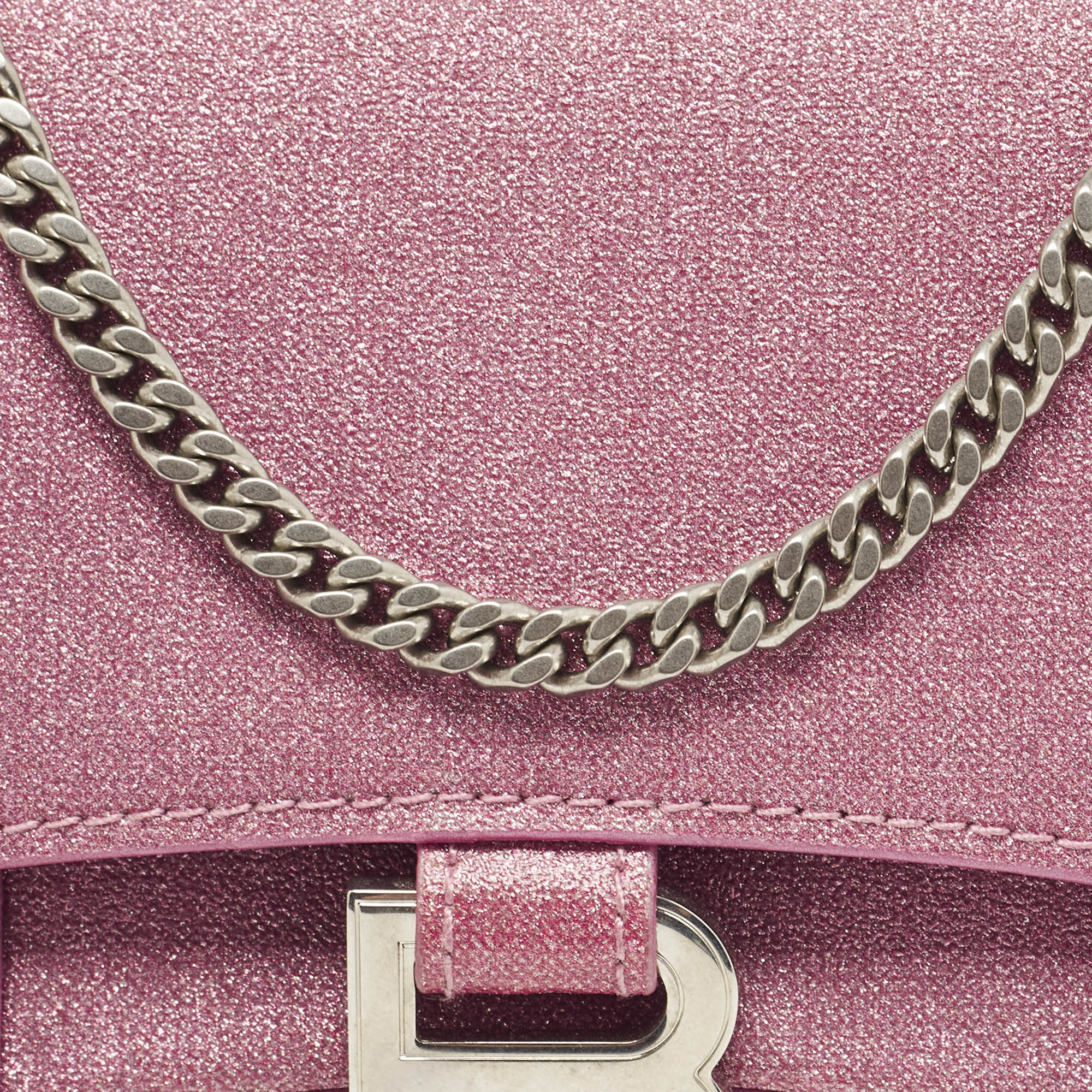 Balenciaga Pink Glitter Leather XS Hourglass Wallet on Chain 