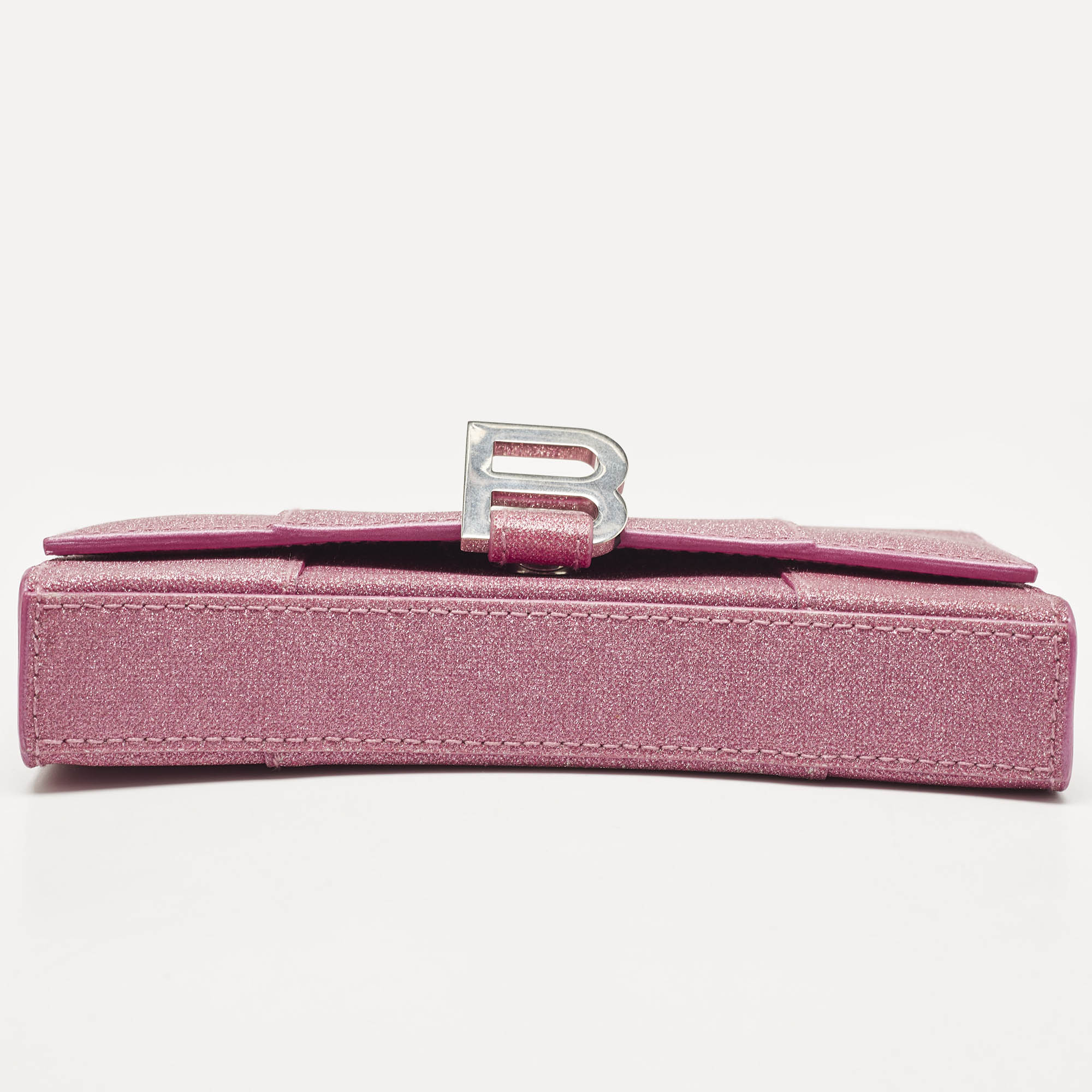 Balenciaga Pink Glitter Leather XS Hourglass Wallet on Chain 