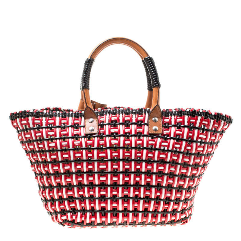 Balenciaga Multicolor Woven Pvc And Leather Bistro Cabas Tote Balenciaga Multicolor Woven Pvc And Leather Bistro Cabas Tote
