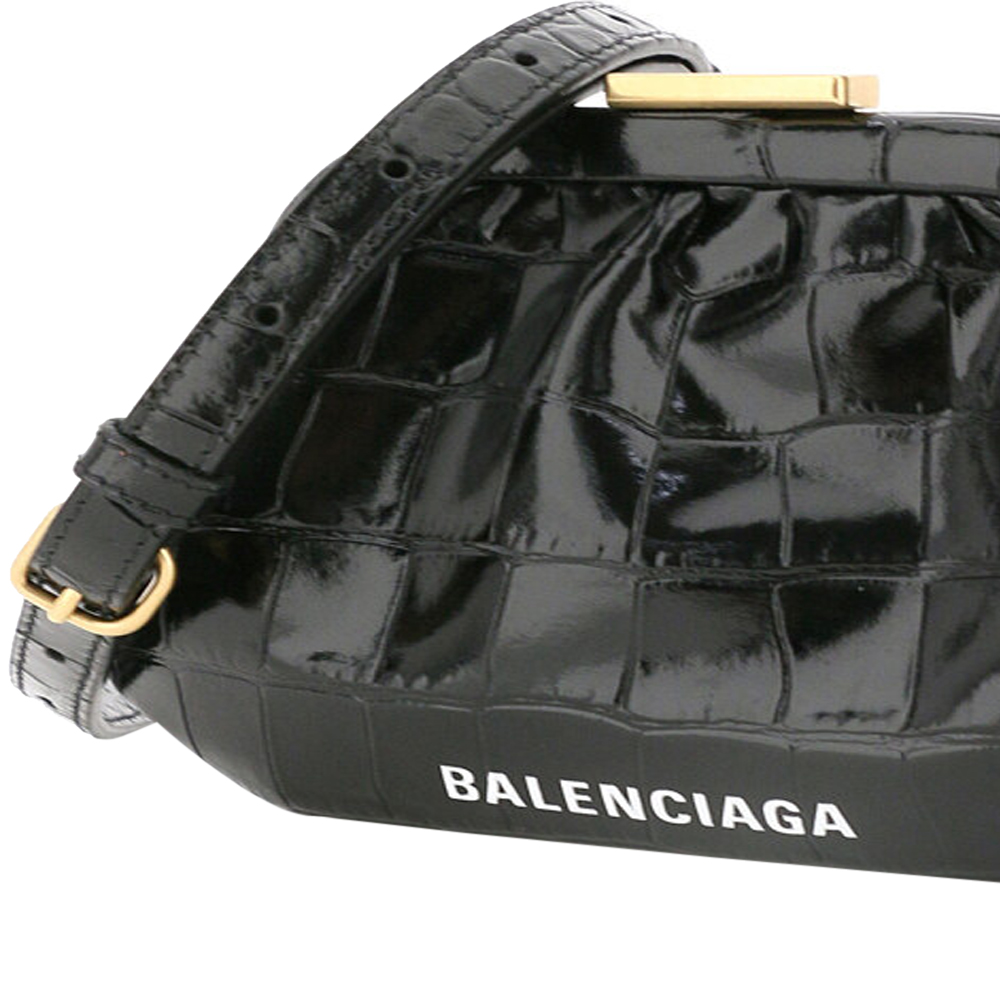 

Balenciaga Black Croc Embossed Leather Cloud Coin Purse Clutch Bag