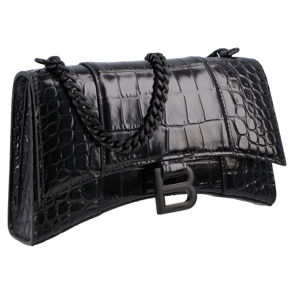 

Balenciaga Black Croc Embossed Leather Small Hourglass Shoulder Bag