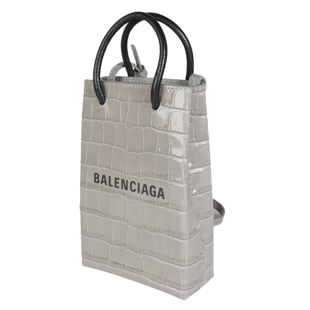 

Balenciaga Grey Crocodile Embossed Leather Shopping Phone Holder Tote Bag