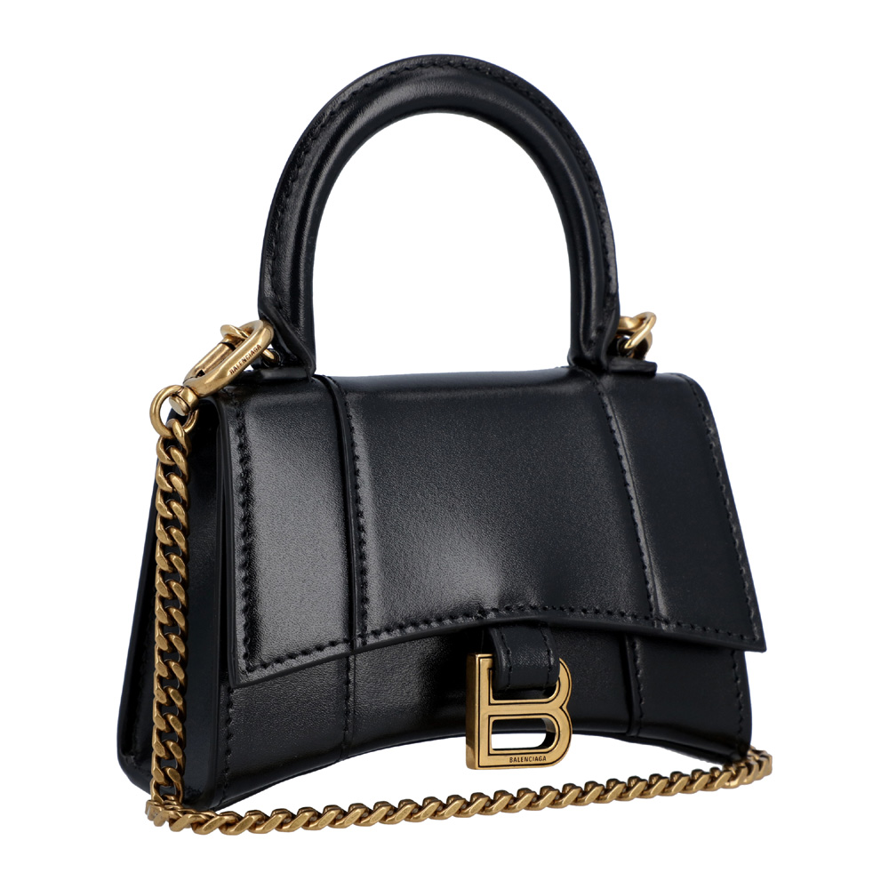 

Balenciaga Black Leather Hourglass Mini Chain Top Handle Bag