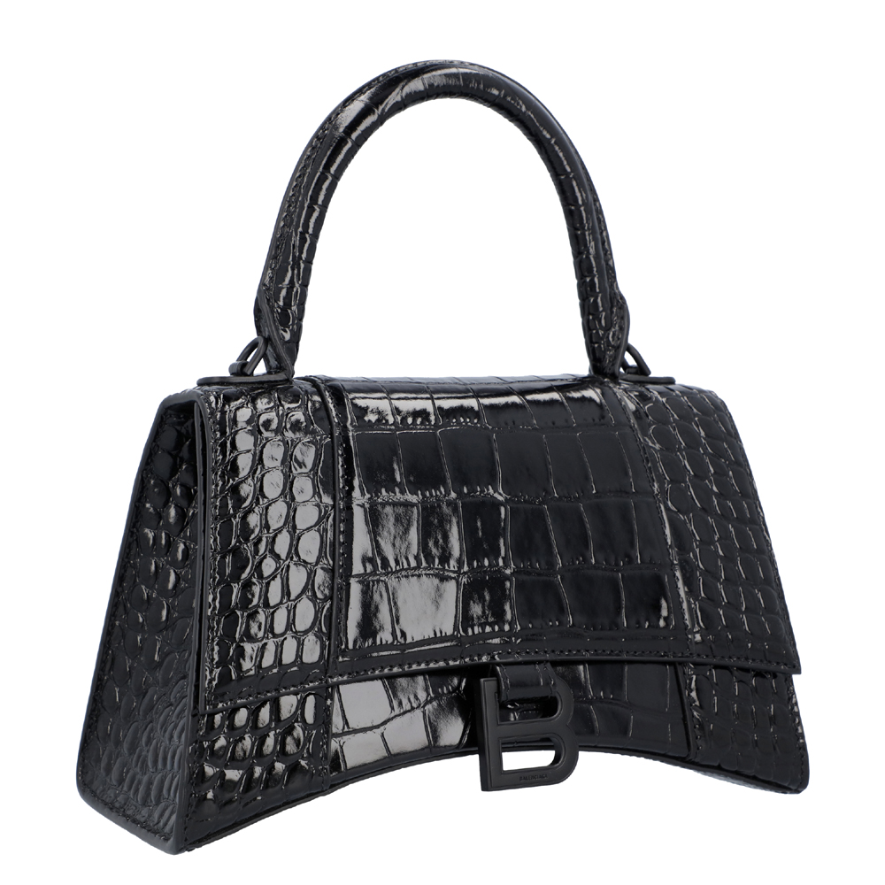 

Balenciaga Black Crocodile Embossed Leather Hourglass Small Bag