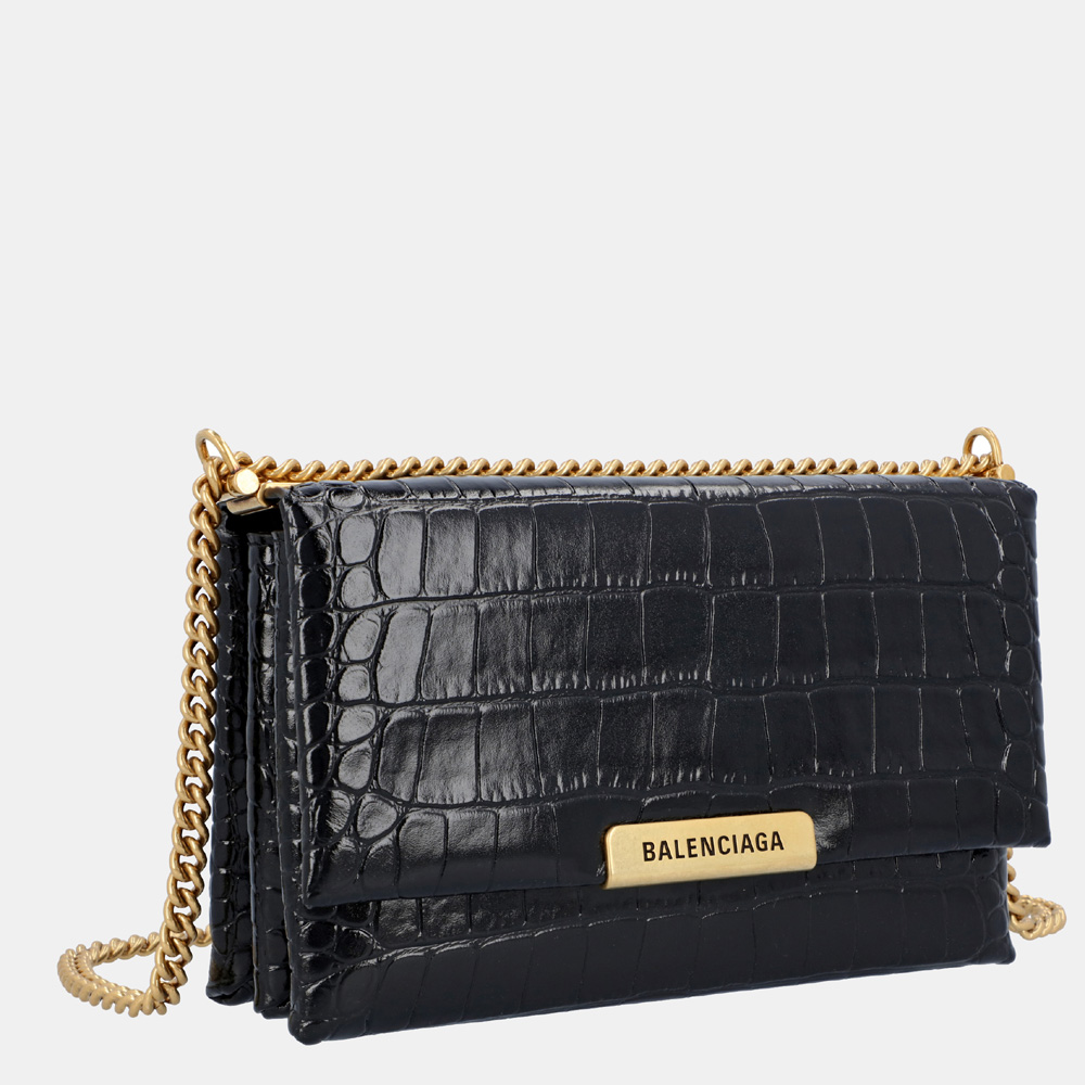 

Balenciaga Black Crocodile Embossed Leather Triblet Small Bag