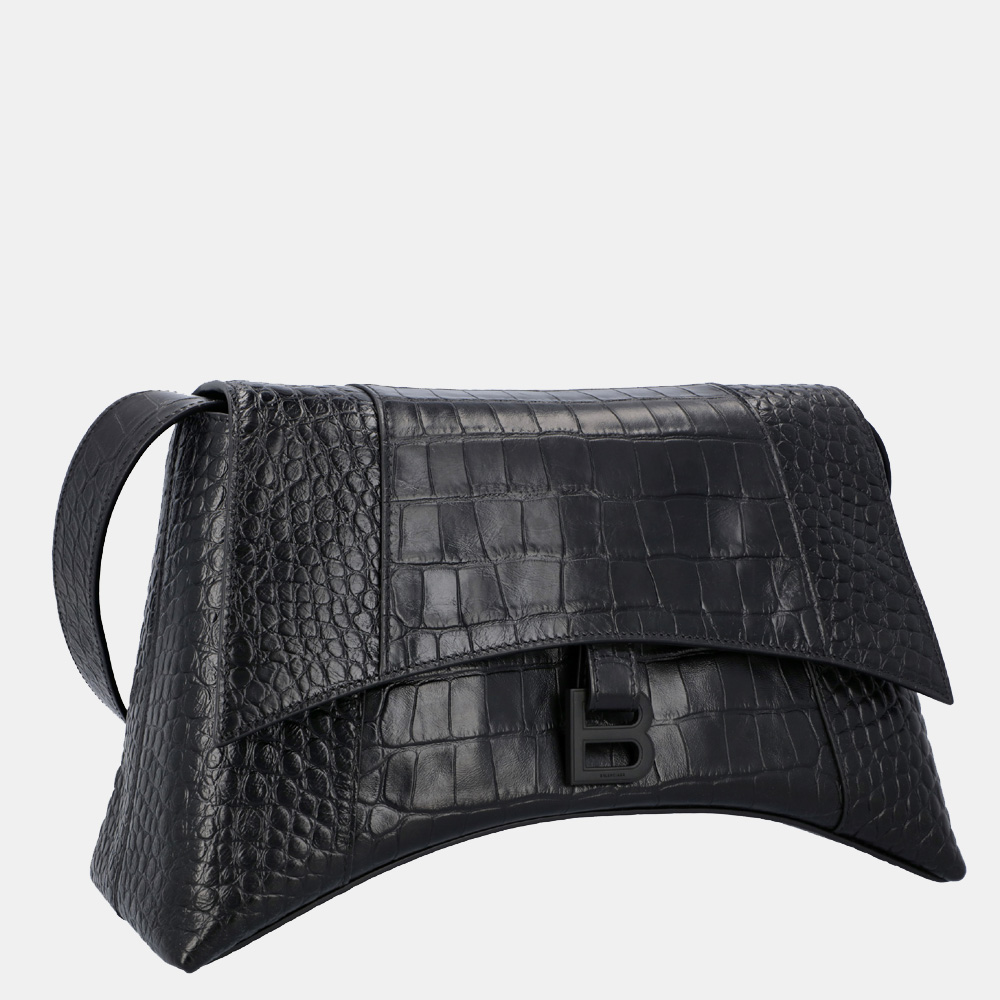

Balenciaga Black Crocodile Embossed Leather Downtown Medium Shoulder Bag