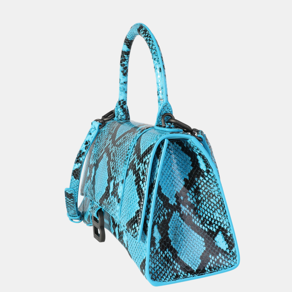 

Balenciaga Azur/Black Python-Embossed Calfskin Leather Small Hourglass Bag