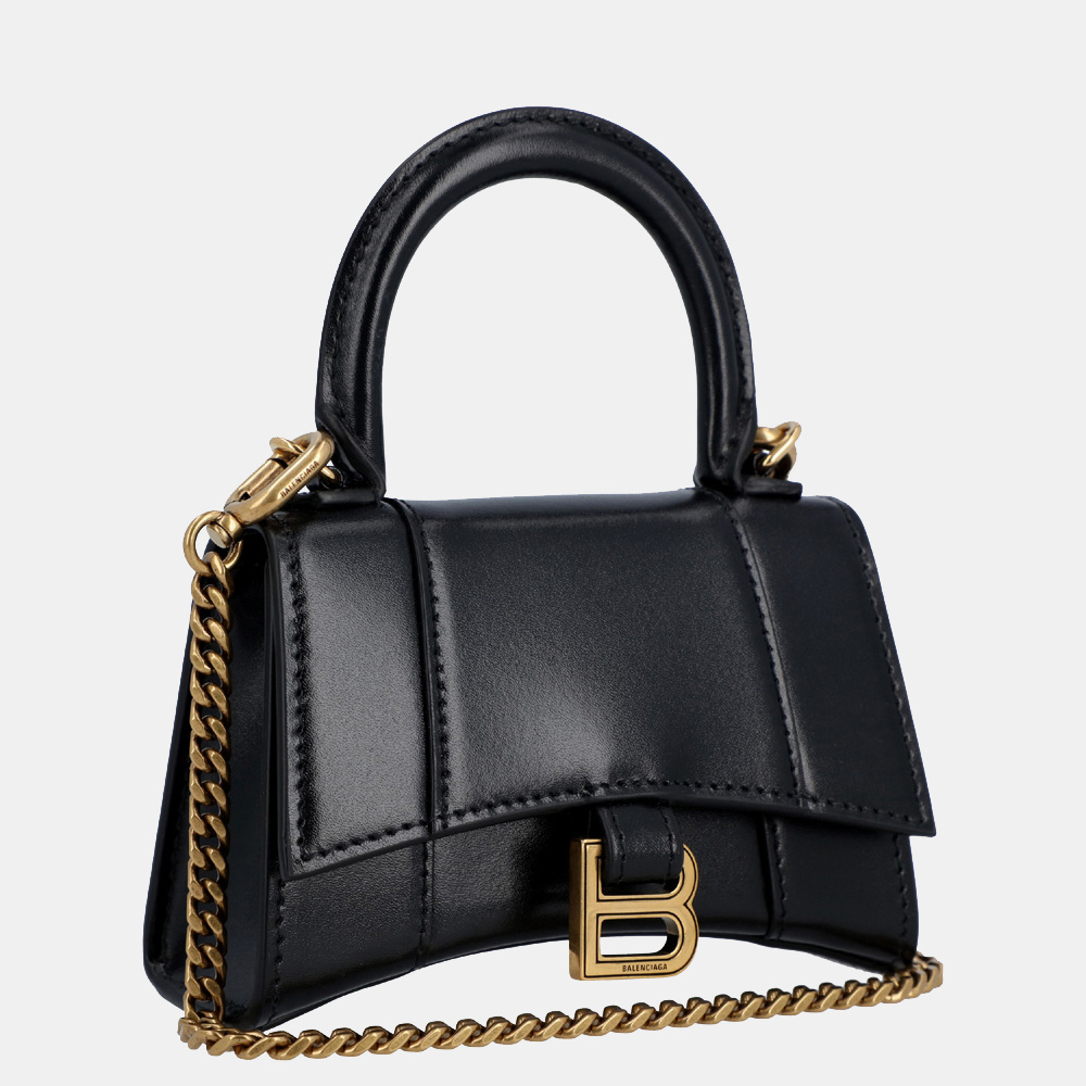 

Balenciaga Black Leather Mini Hourglass Top Handle Bag