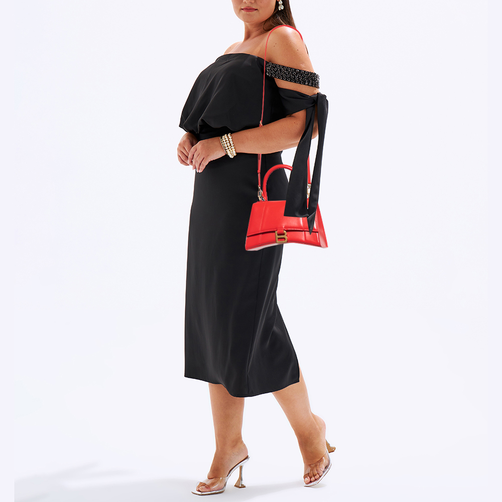 

Balenciaga Red Leather Small Hourglass Box Top Handle Bag