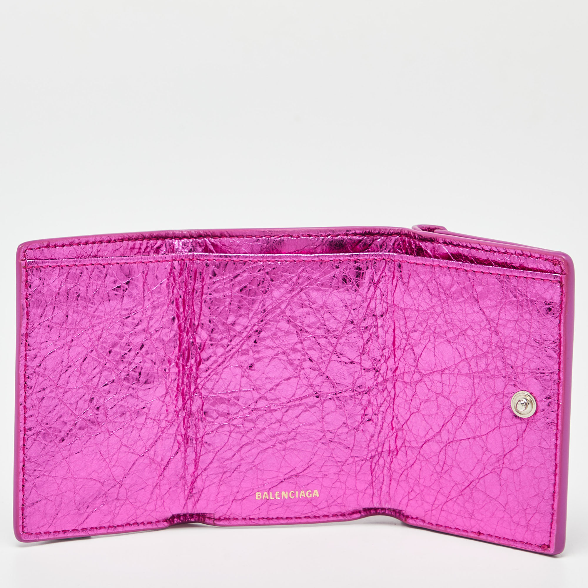 

Balenciaga Metallic Pink Leather Mini Papier Wallet