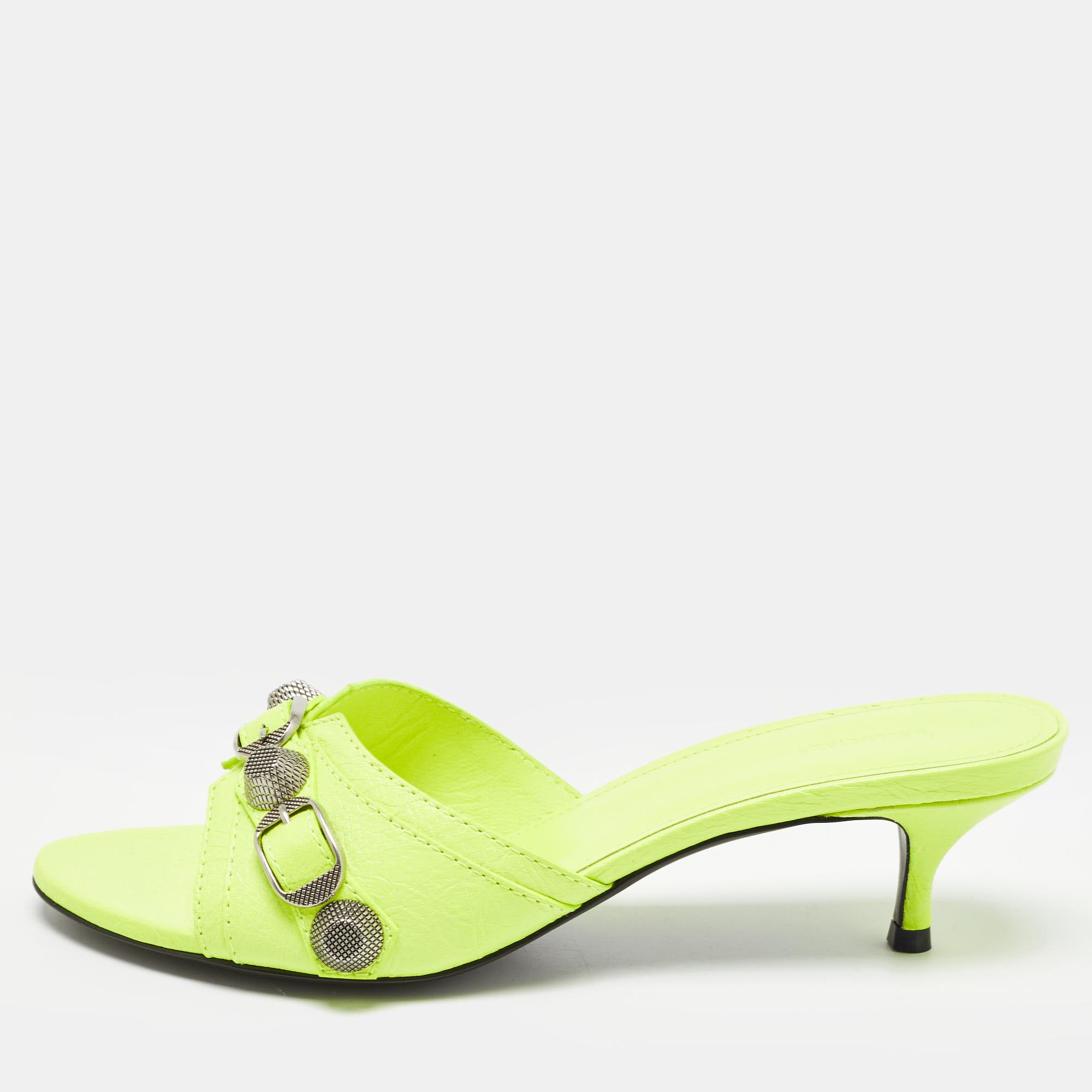 

Balenciaga Neon Yellow Leather Le Cagole Slide Sandals Size