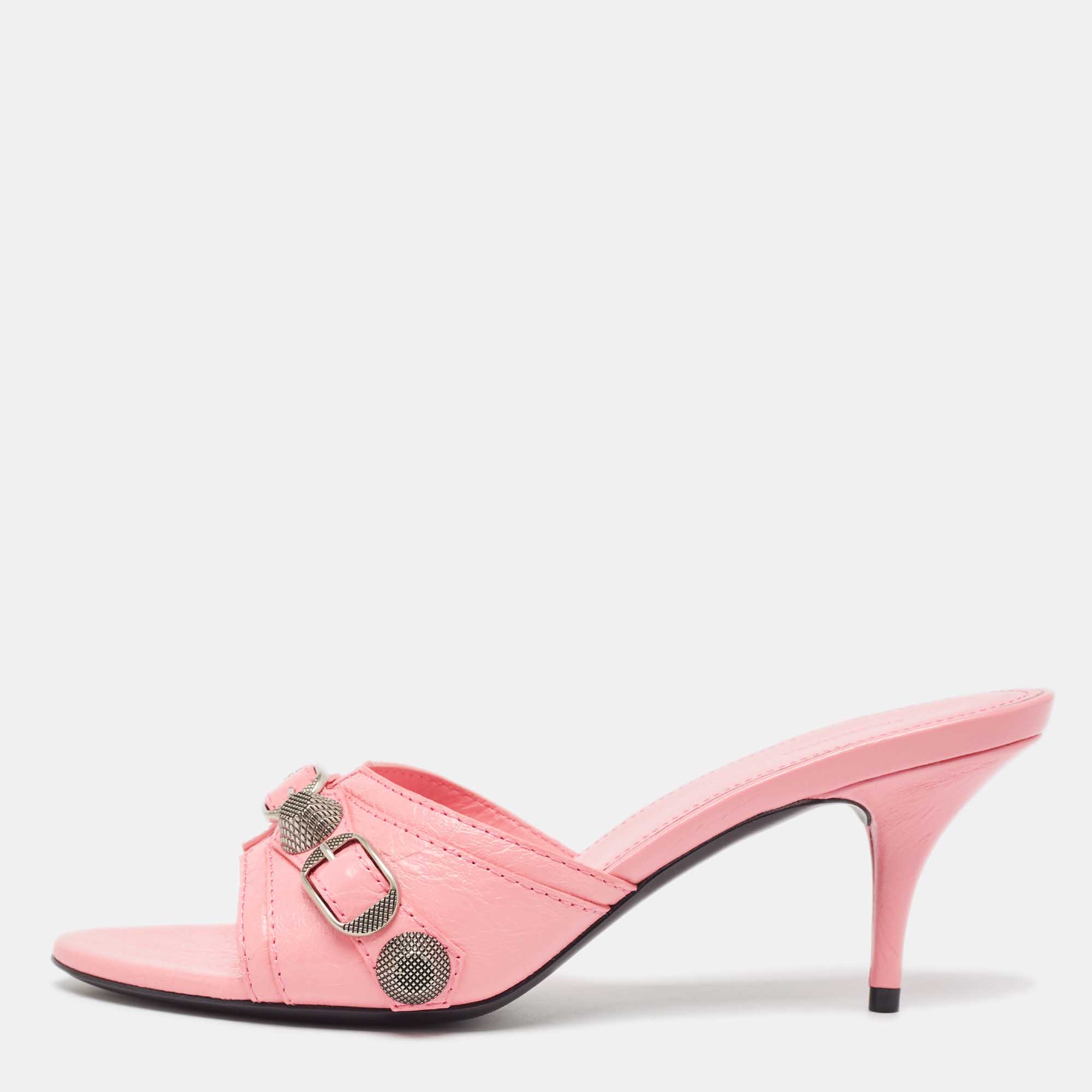 

Balenciaga Pink Leather Le Cagole Slide Sandals Size