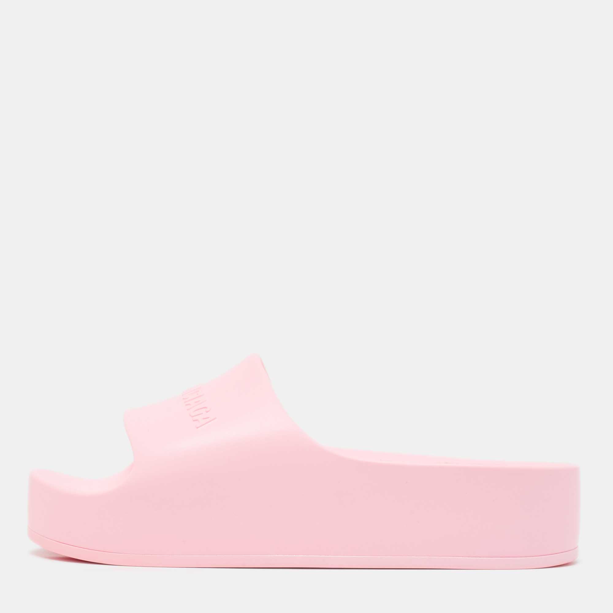 

Balenciaga Pink Rubber Logo Chunky Slides Size
