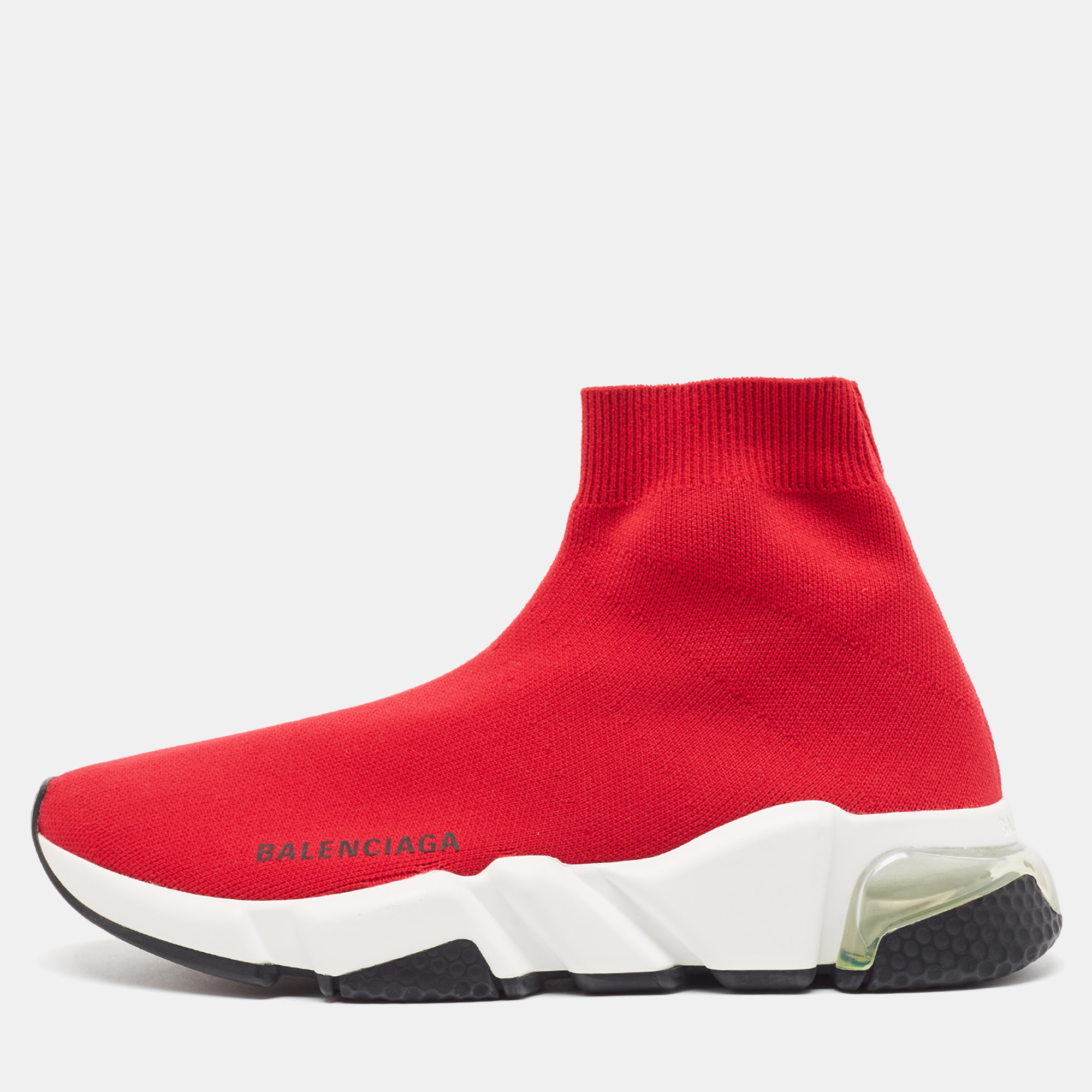 

Balenciaga Red Knit Fabric Speed LT Clear Sneakers Size