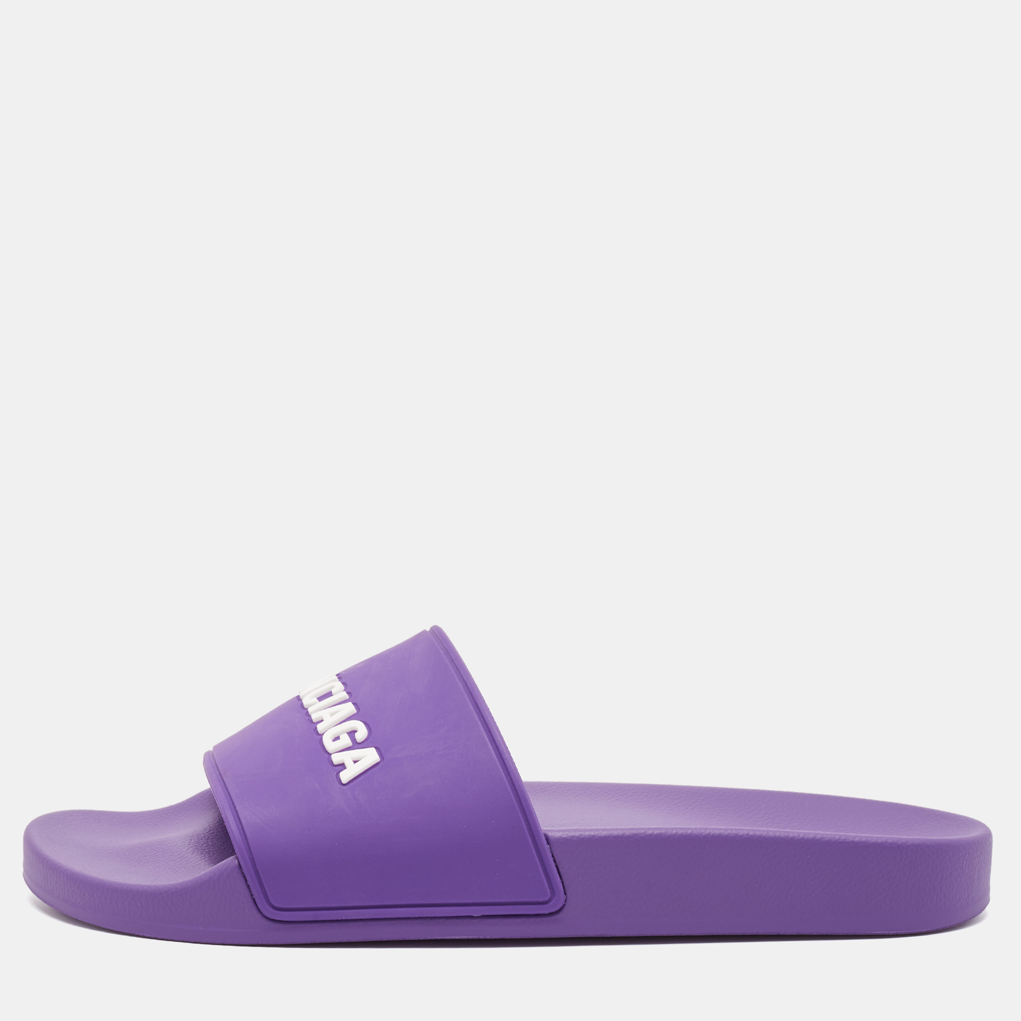 

Balenciaga Purple/White Rubber Logo Pool Slides Size