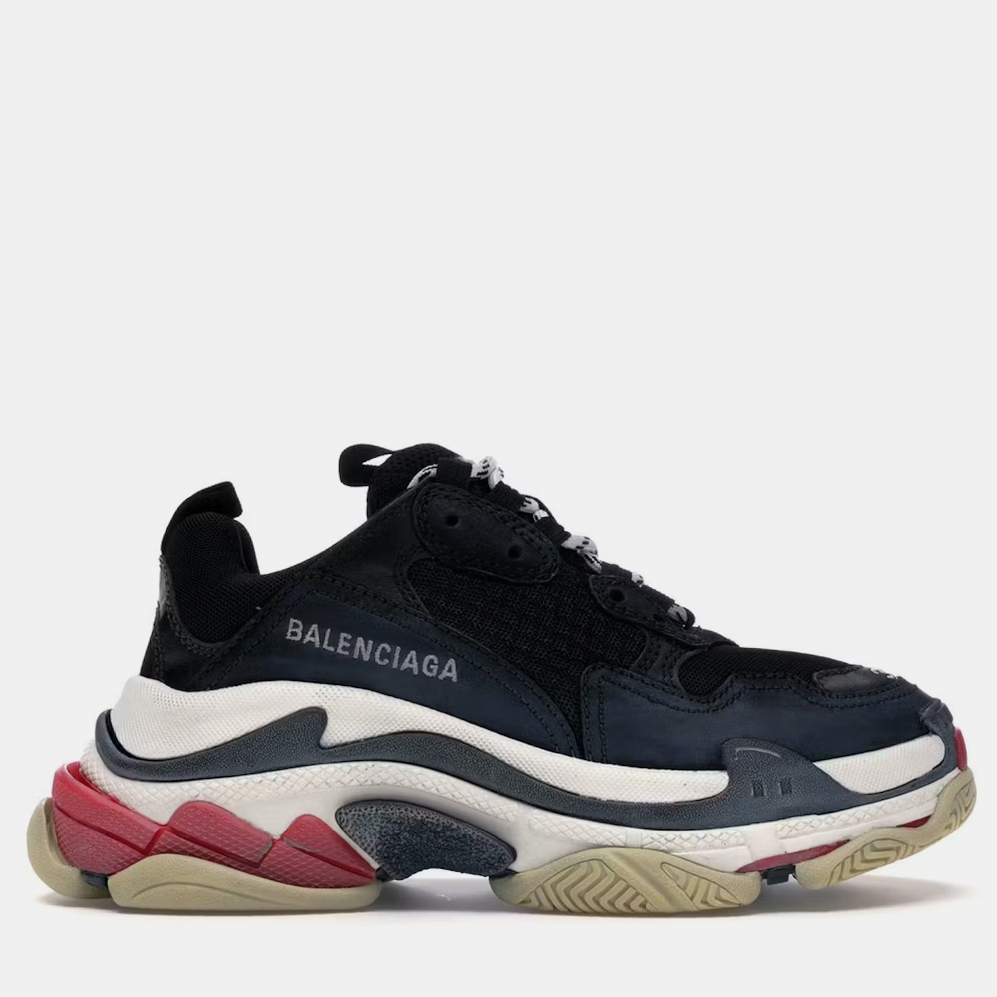 

Balenciaga Black White Red Mesh and Leather Triple S Sneaker EU