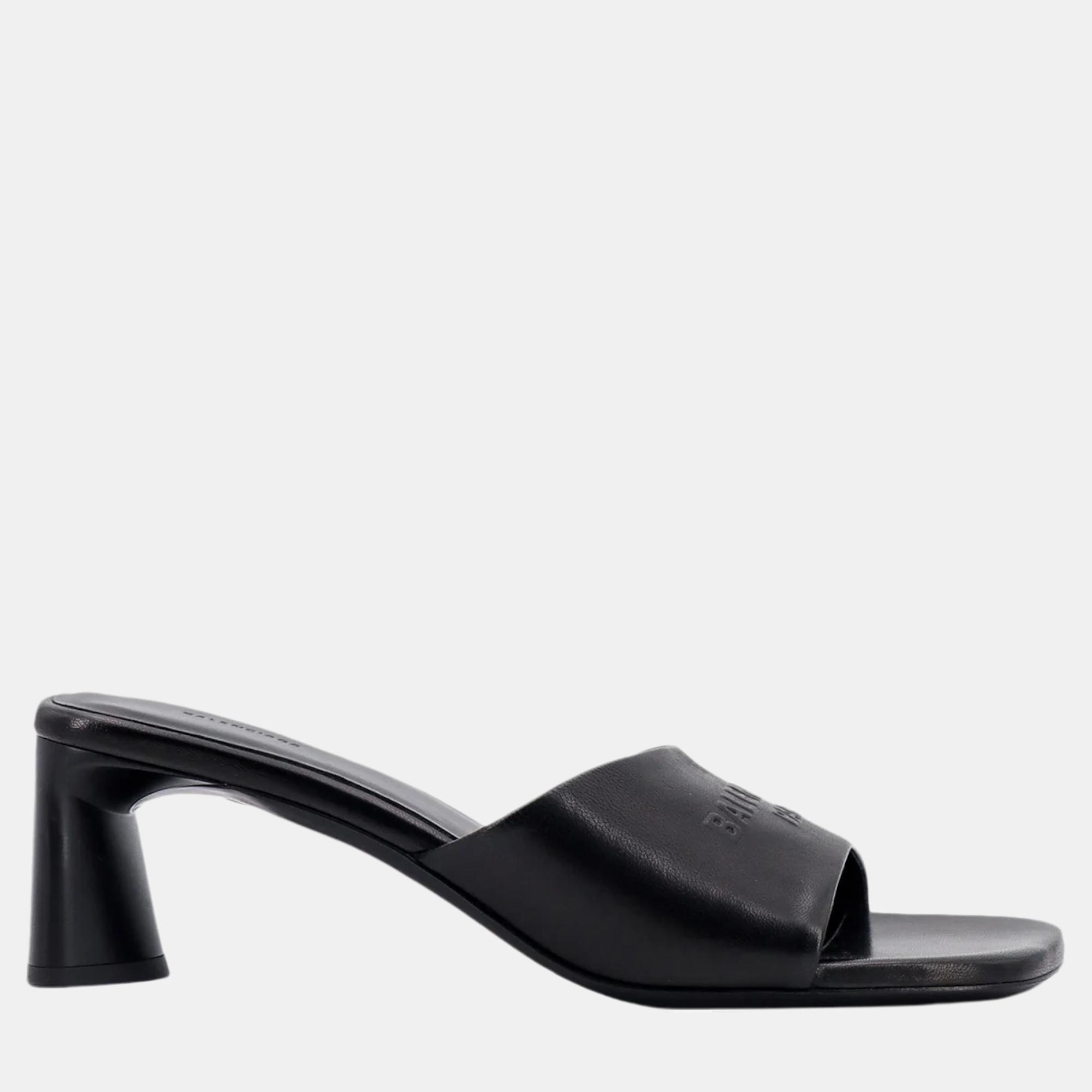 

Balenciaga Black Leather Duty Free Slide Sandals