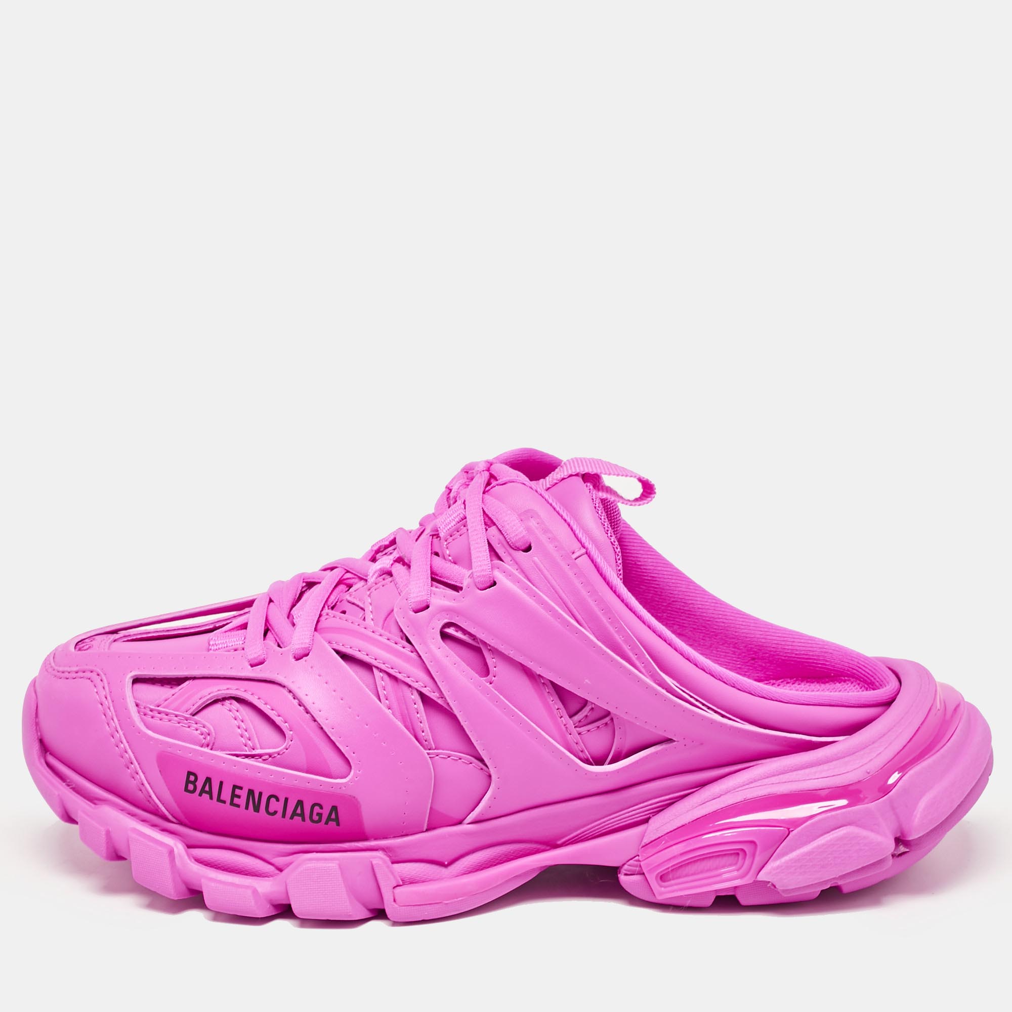 

Balenciaga Pink Faux Leather Track Mule Sneakers Size