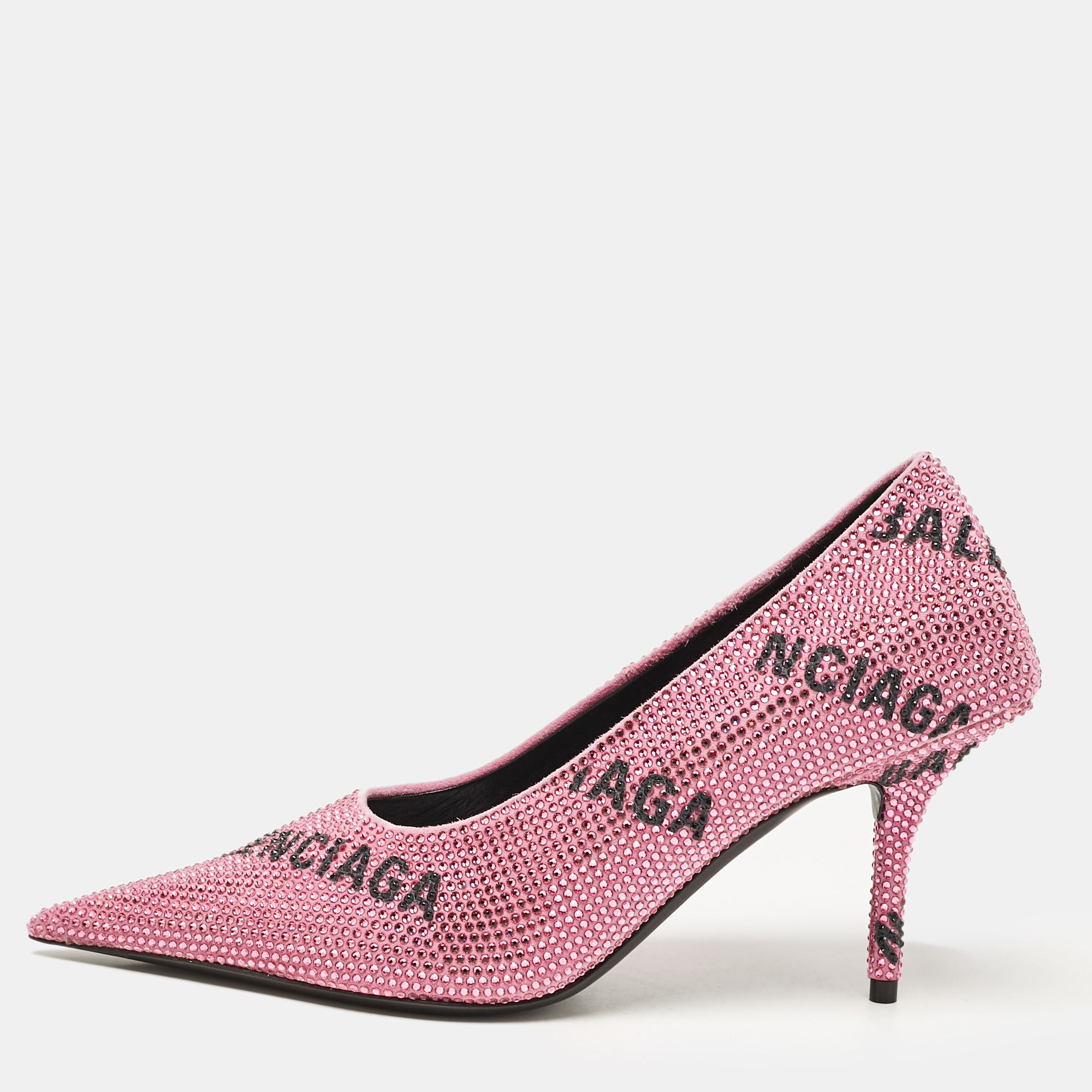 

Balenciaga Pink Suede Crystal Embellished Square Knife Pumps Size