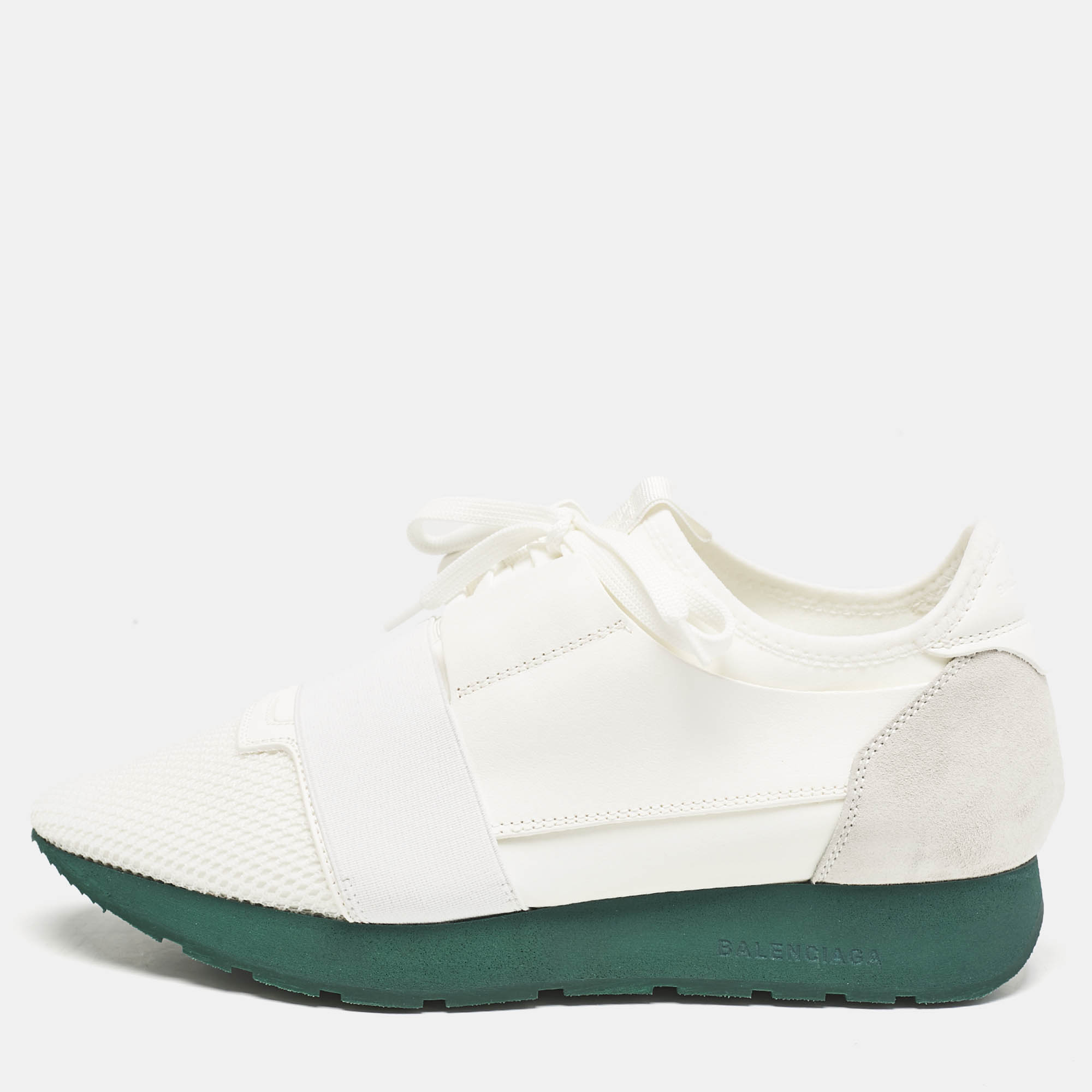 

Balenciaga White Mesh and Leather Race Runner Sneakers Size
