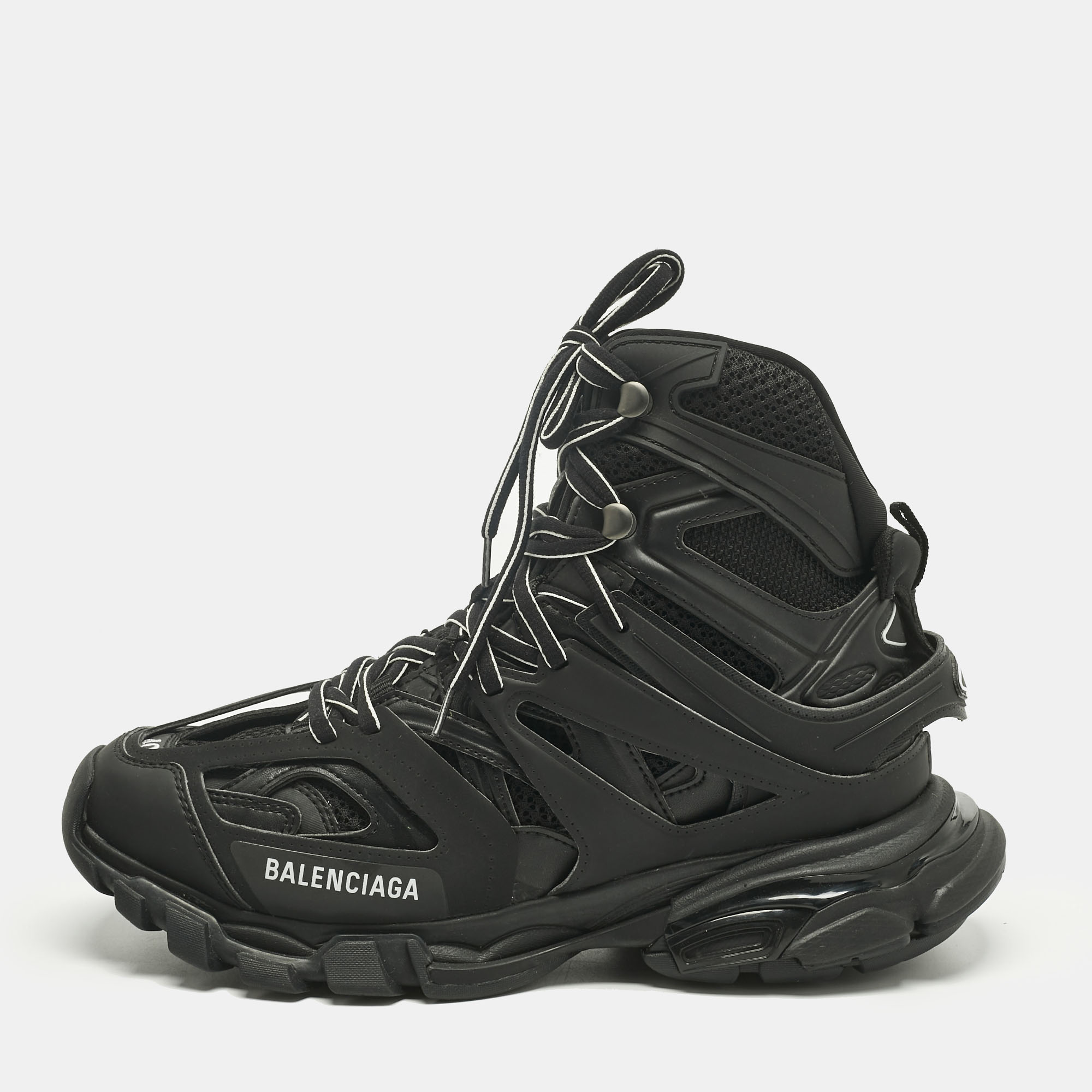 Pre-owned Balenciaga Black Faux Leather And Mesh Track Hike High Top Sneakers Size 40