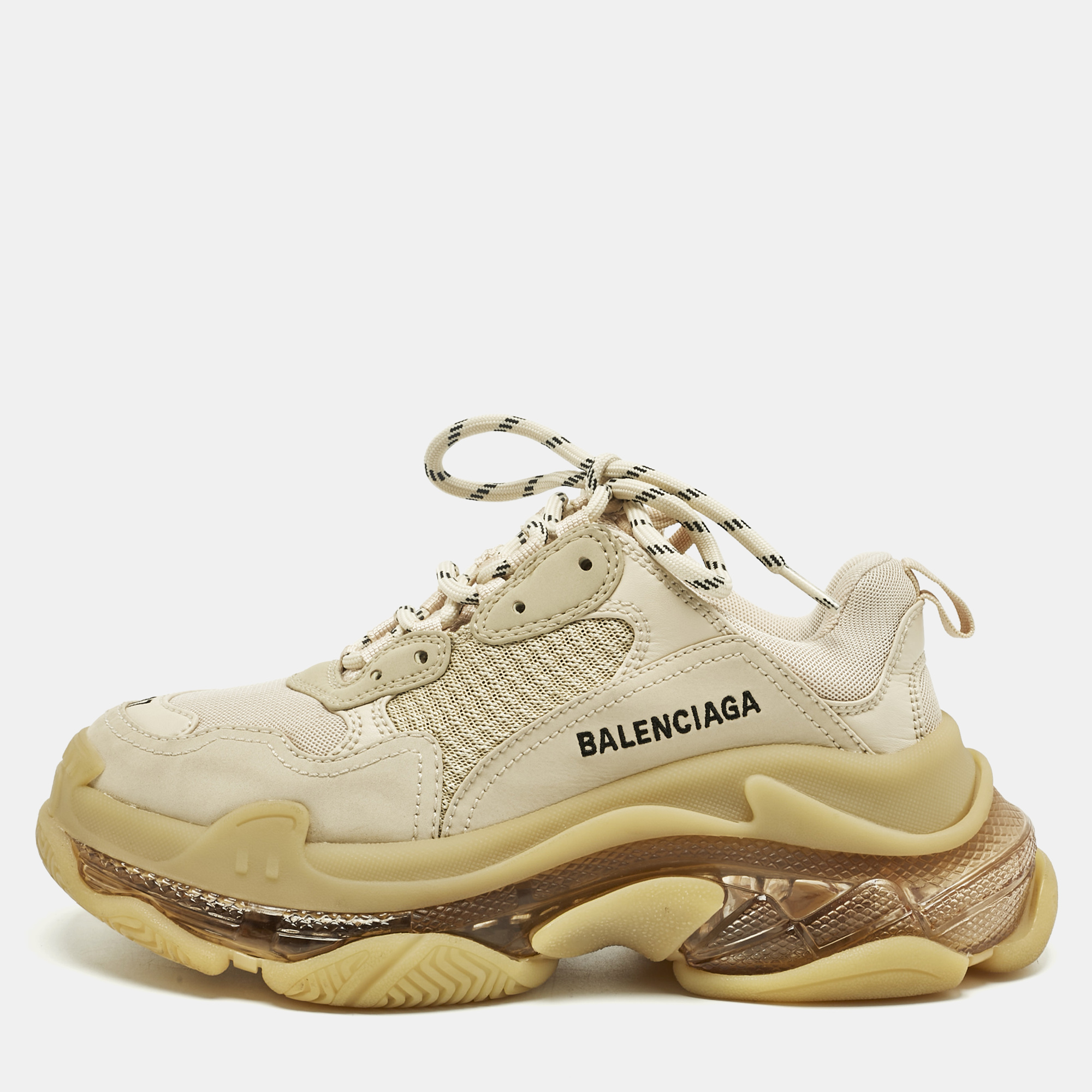 

Balenciaga Beige Faux Leather and Mesh Triple S Lace Up Sneakers Size