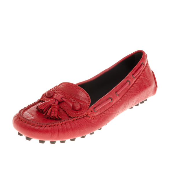 Pre Owned Balenciaga Red Leather Arena Brogue Loafers Size 38 