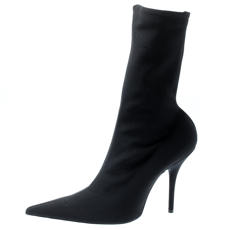 

Balenciaga Black Spandex Fabric Knife Mid Calf Pointed Toe Boots Size