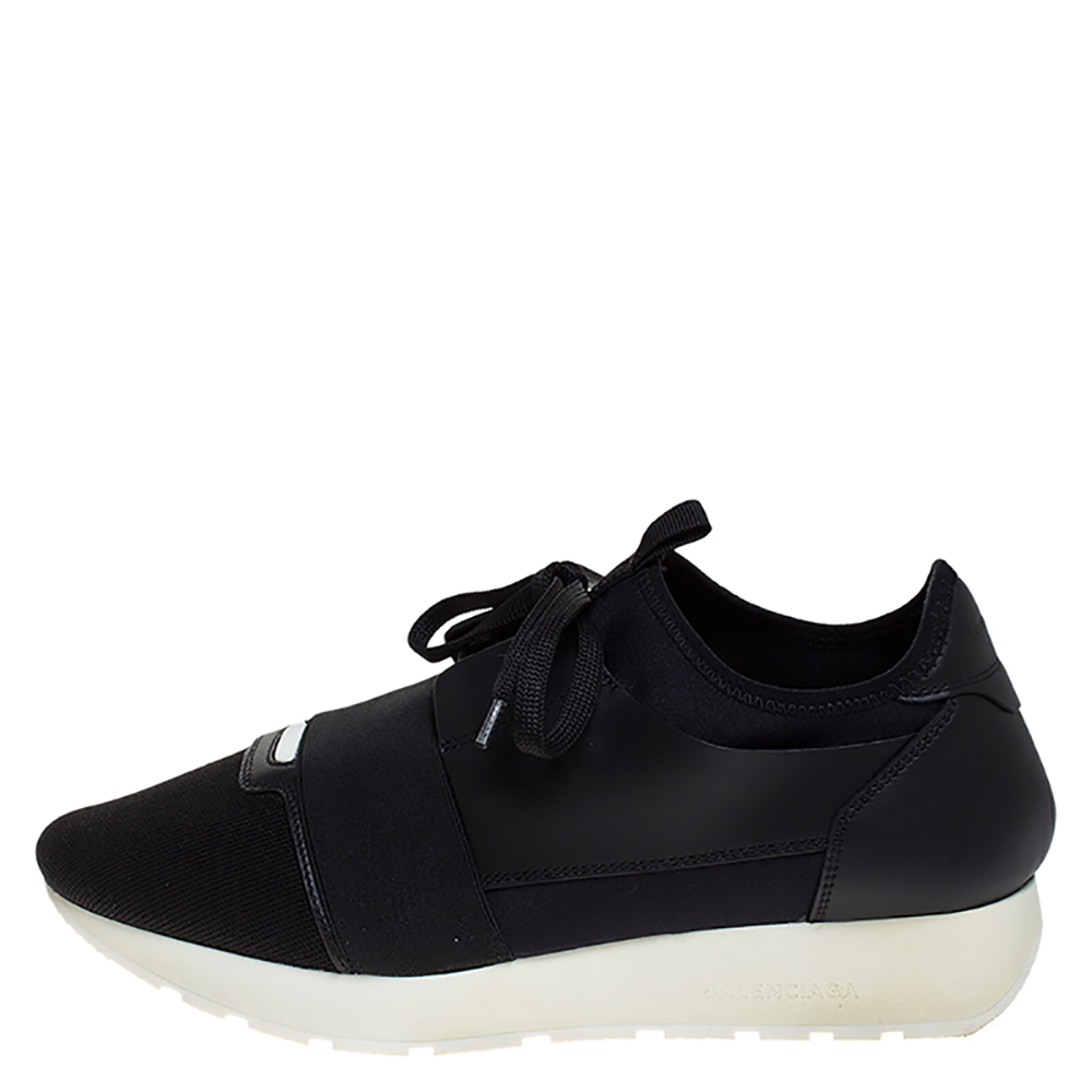 

Balenciaga Black Leather, Mesh And Suede Race Runner Sneakers Size