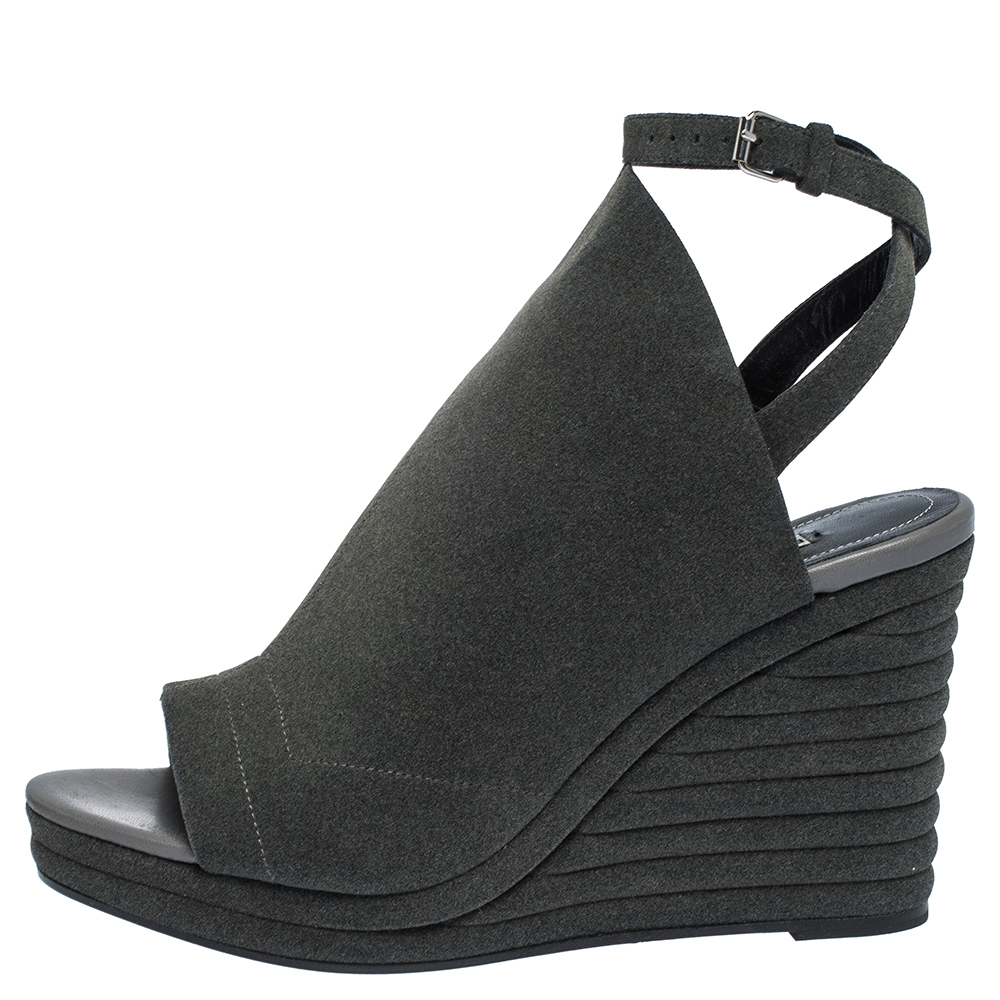 

Balenciaga Grey Suede Gloves Platform Wedge Ankle Strap Sandals Size