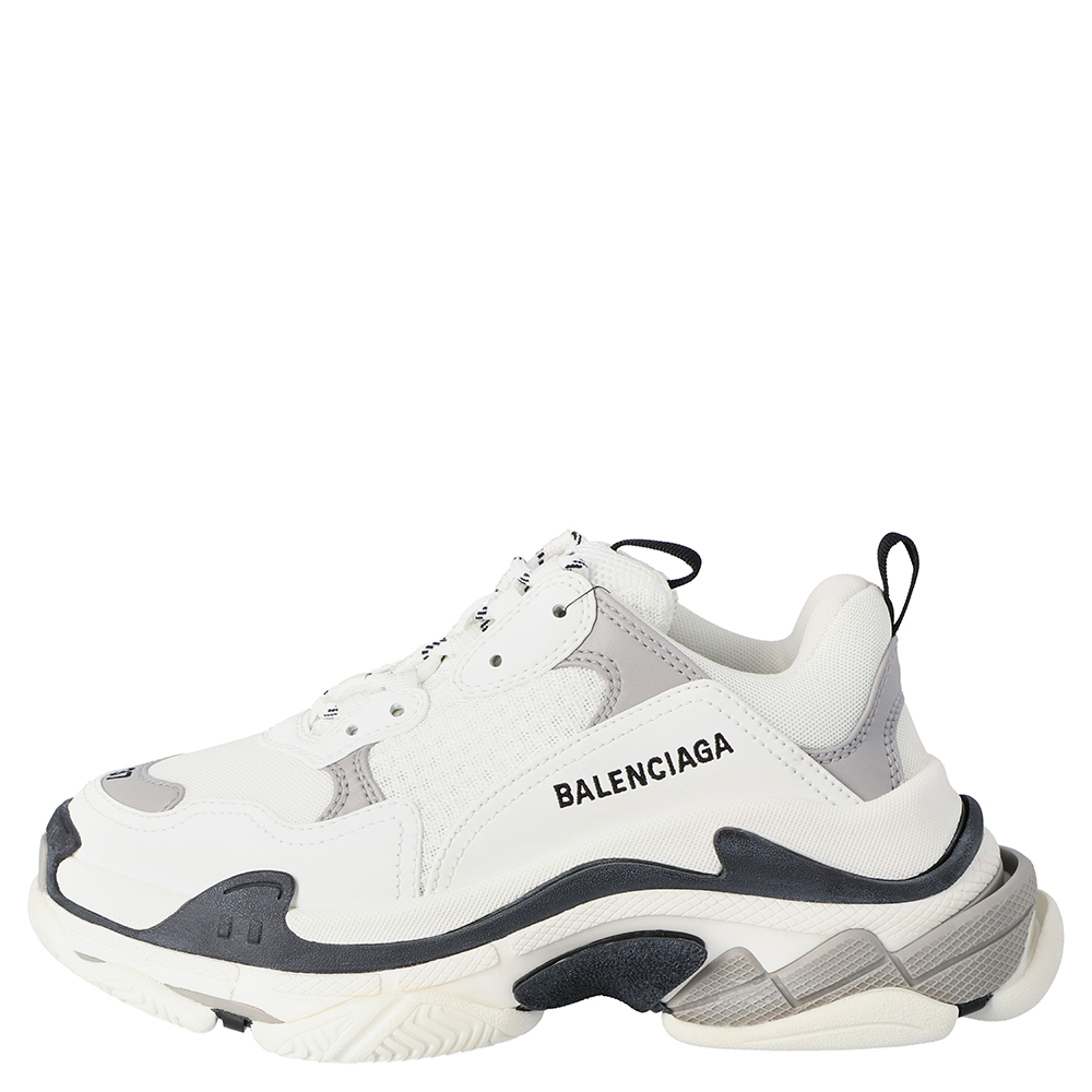 

Balenciaga White/Black Leather and Mesh Triple S Platform Sneakers Size