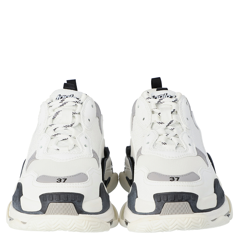 Balenciaga White Black Leather and Mesh Triple S Platform Sneakers Size 38 Balenciaga TLC