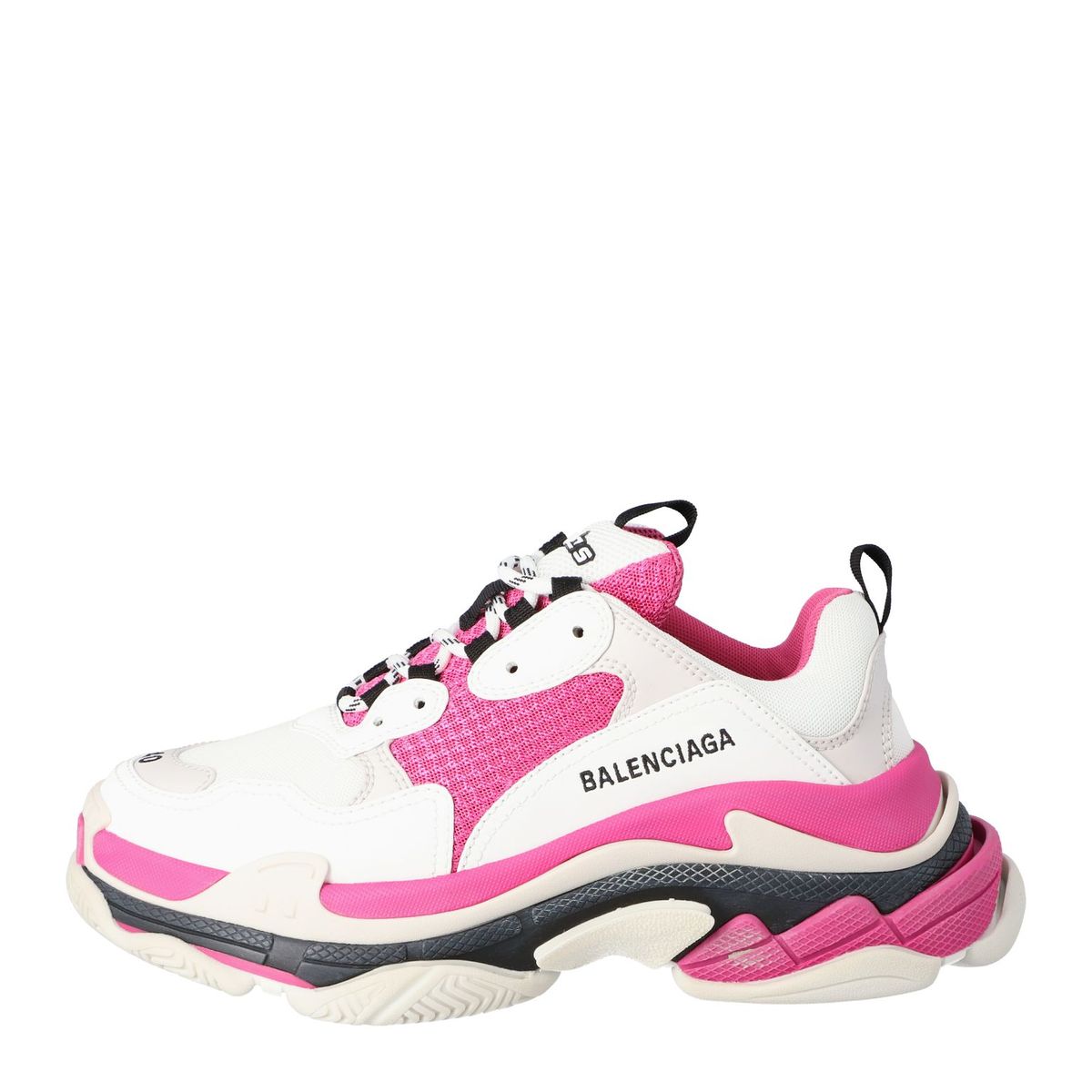 

Balenciaga White/Pink Leather and Mesh Triple S Platform Sneakers Size