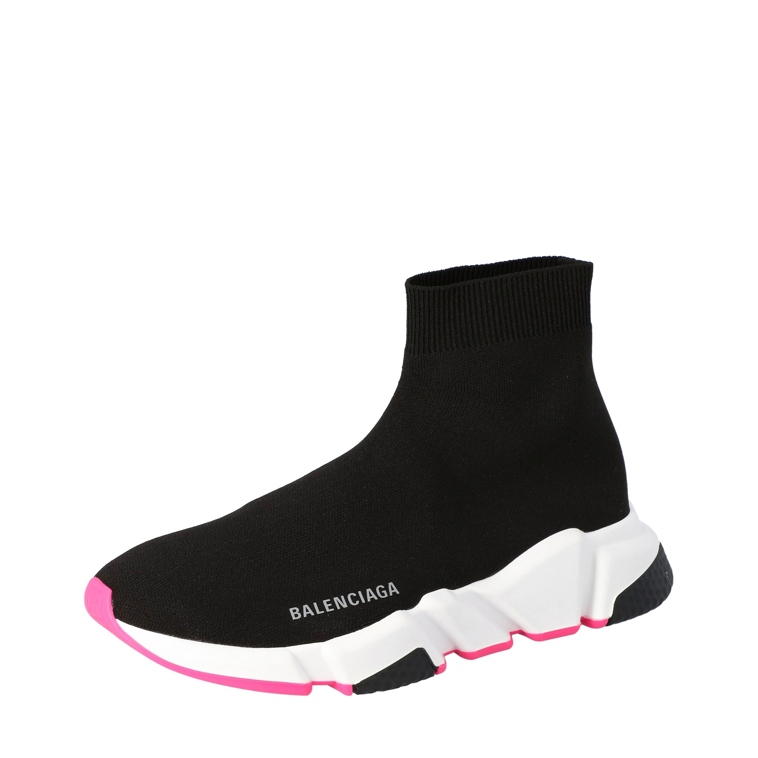 Balenciaga Black/Pink Knit Speed High Top Sneakers Size 35