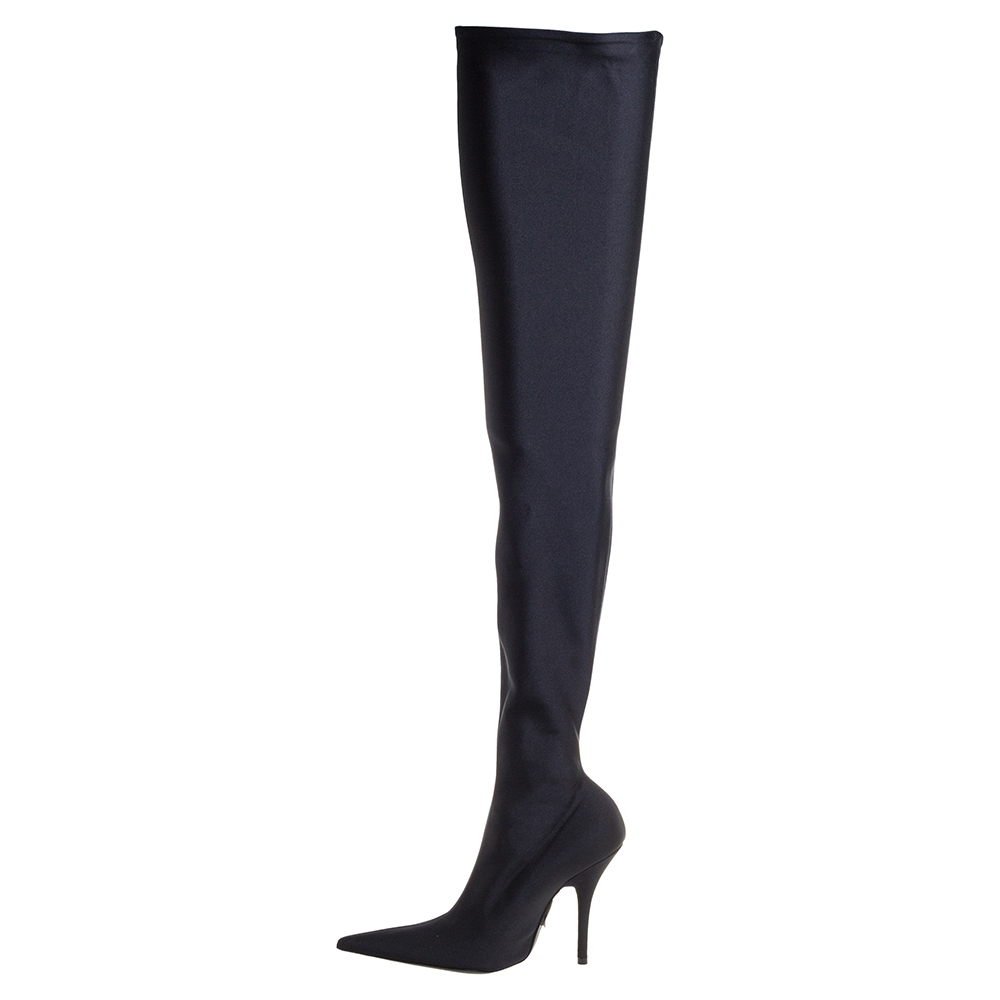 

Balenciaga Black Strech Fabric Knife Over The Knee Pointed Toe Boots Size