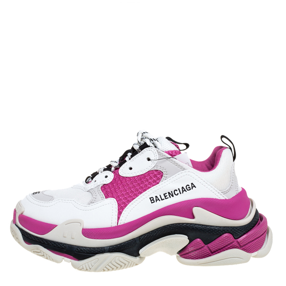 

Balenciaga White/Pink Leather And Mesh Triple S Low Top Sneaker size