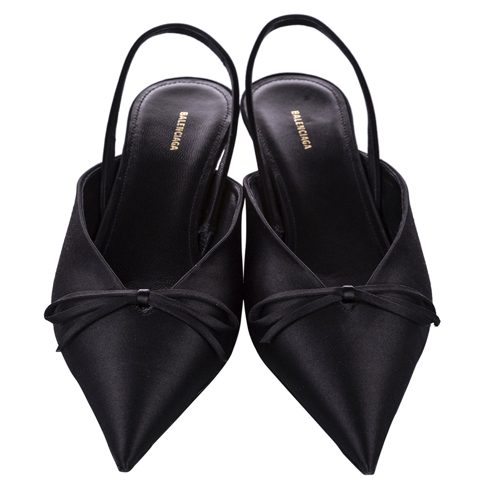 

Balenciaga Black Satin Knife Slingback Mules Size