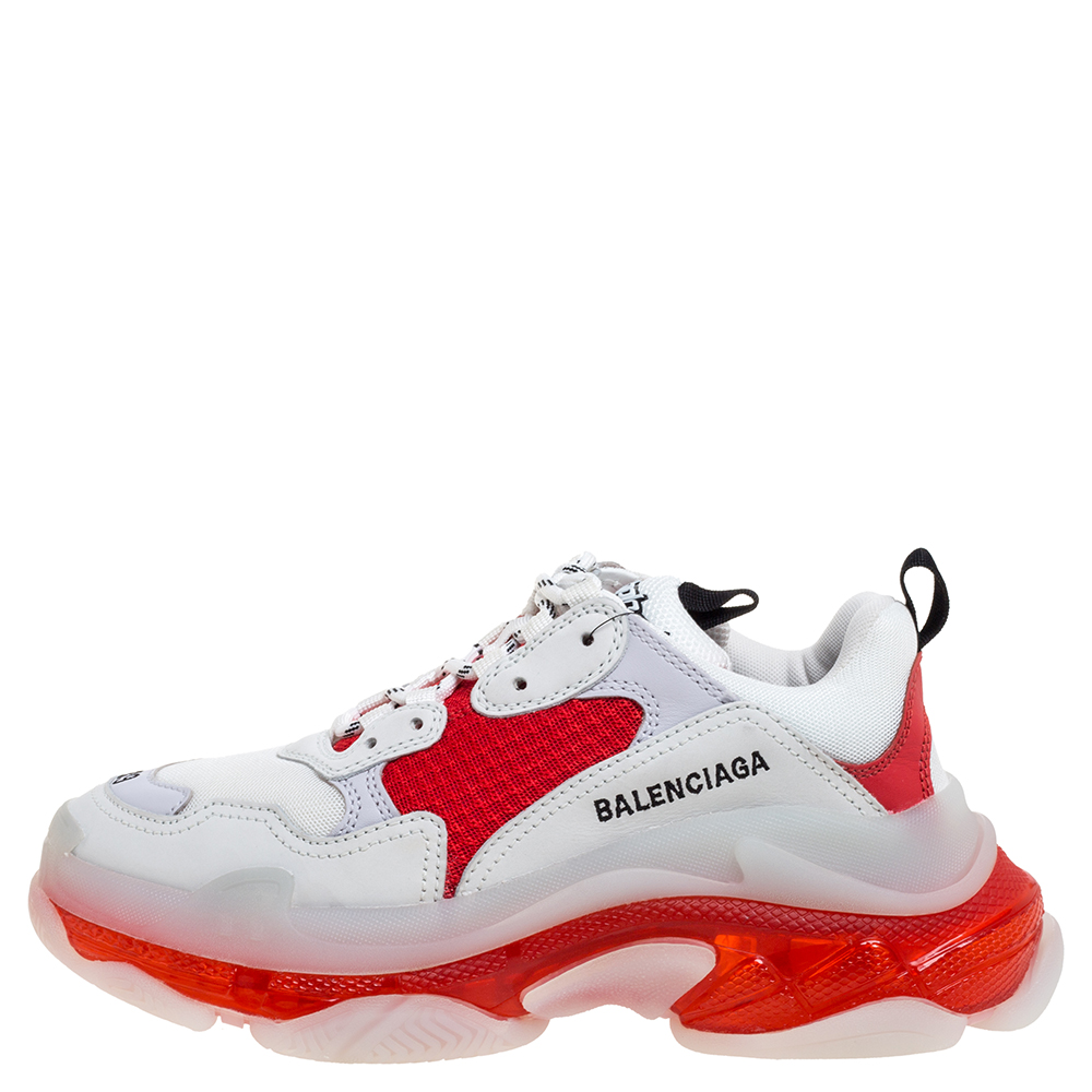 

Balenciaga White/Red Leather And Mesh Triple S Sneakers Size