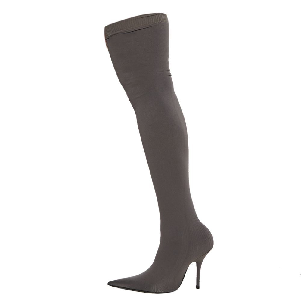 

Balenciaga Grey Spandex Knife Over The Knee Pointed Toe Boots Size