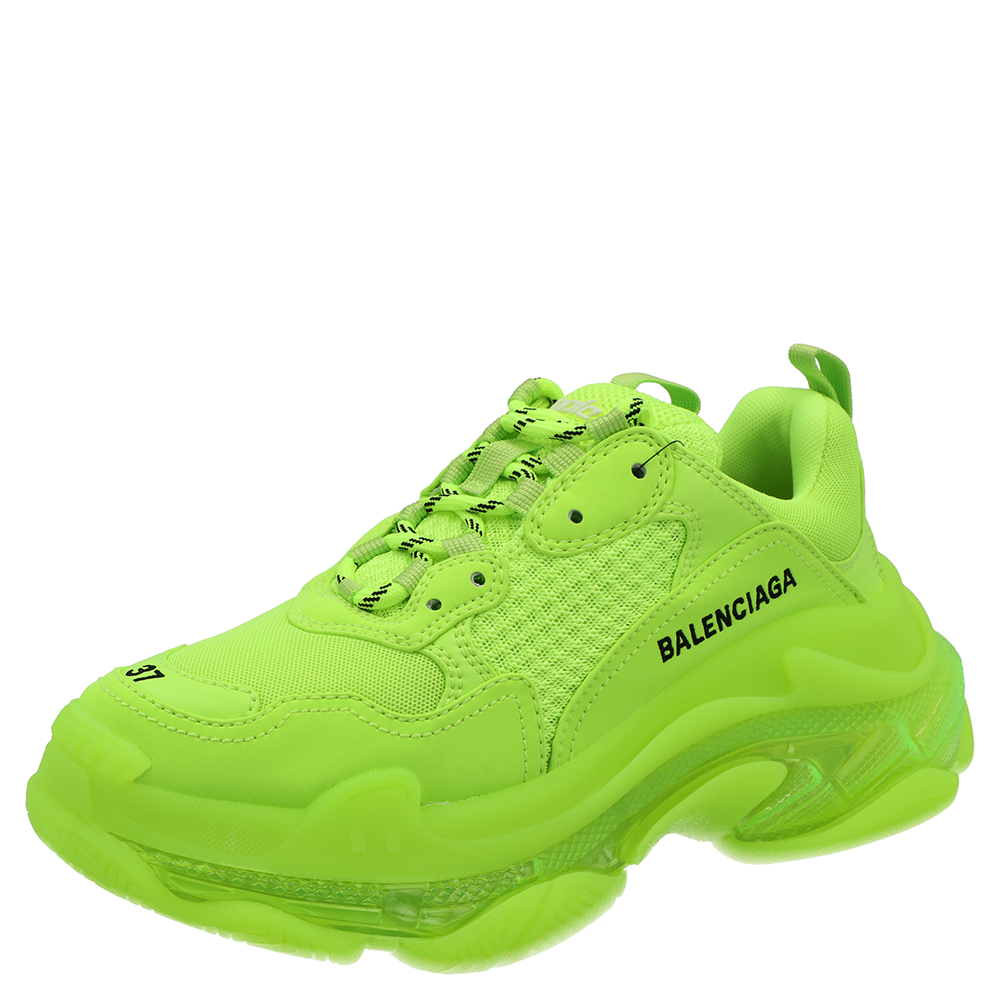 Pre-owned Balenciaga Neon Green Triple S Clear Sole Sneakers Size Eu 39 |  ModeSens
