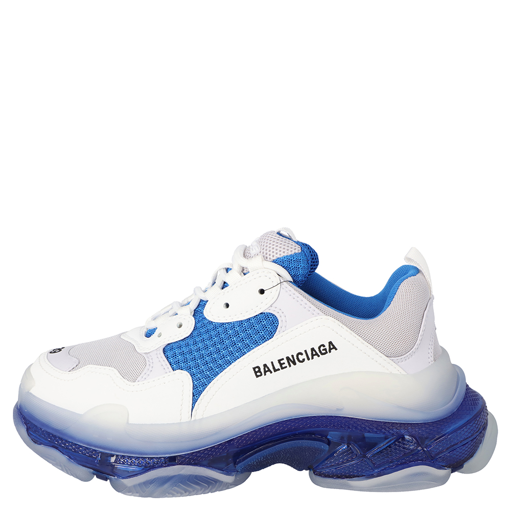 

Balenciaga White/Blue Triple S Clear Sole Sneakers Size EU