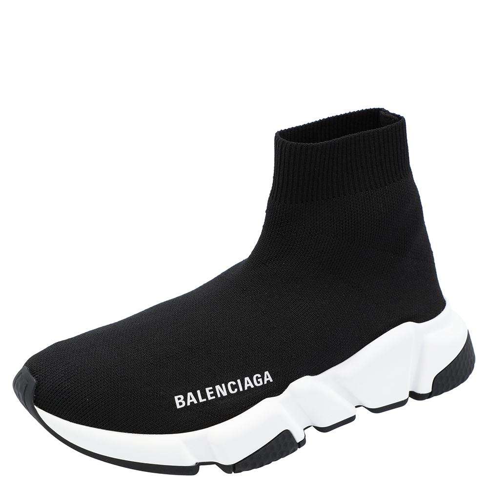 Pre-owned Balenciaga Black/white Speed Sneakers Size Eu 38